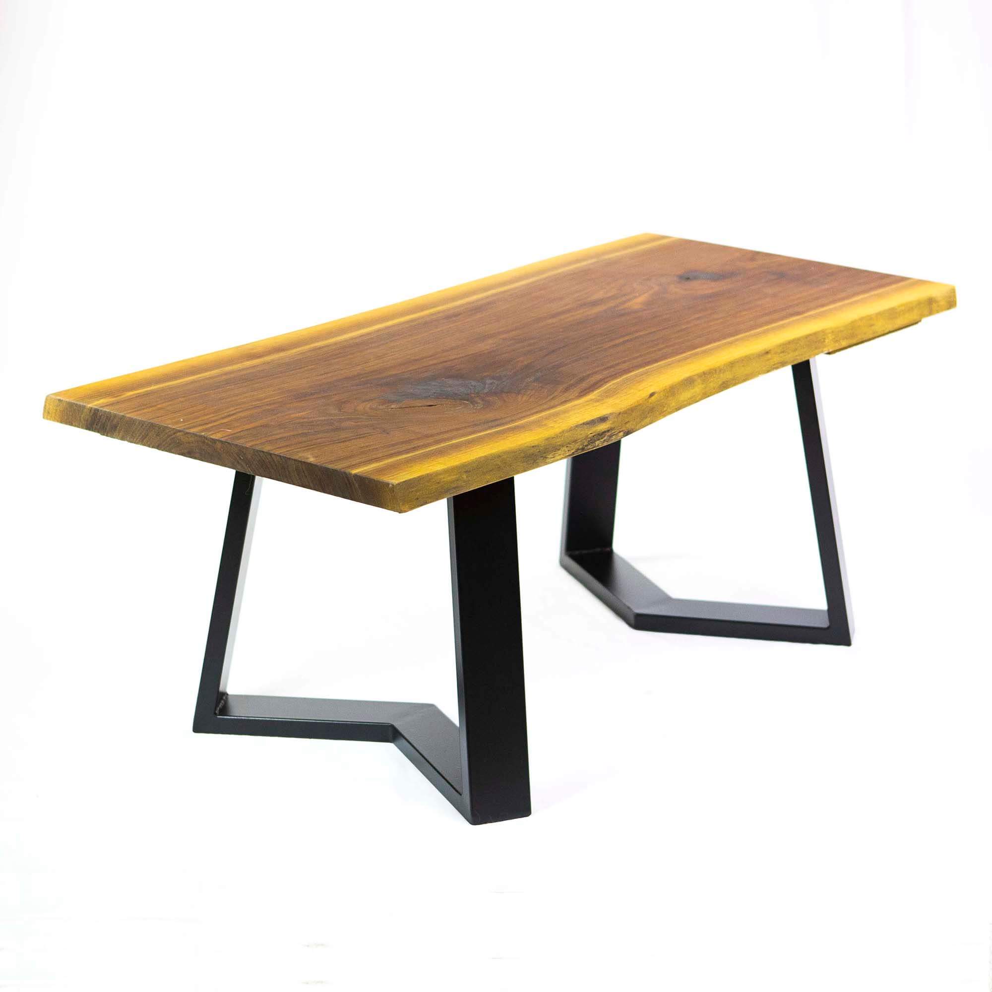 Coffee table leg set with dark metal U-shaped supports and wood top