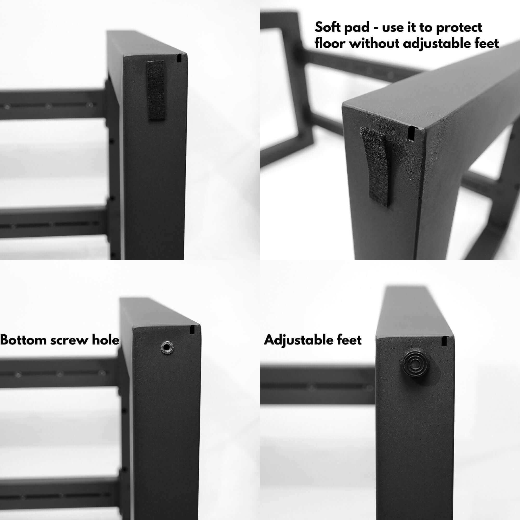 Close-up of SS005 extendable square dining table frame, explaining detailed frame structure.