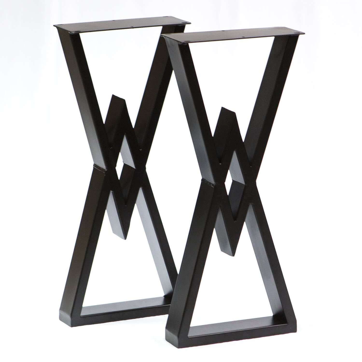 Two diamond console table legs in dark metal with X-shaped bracing