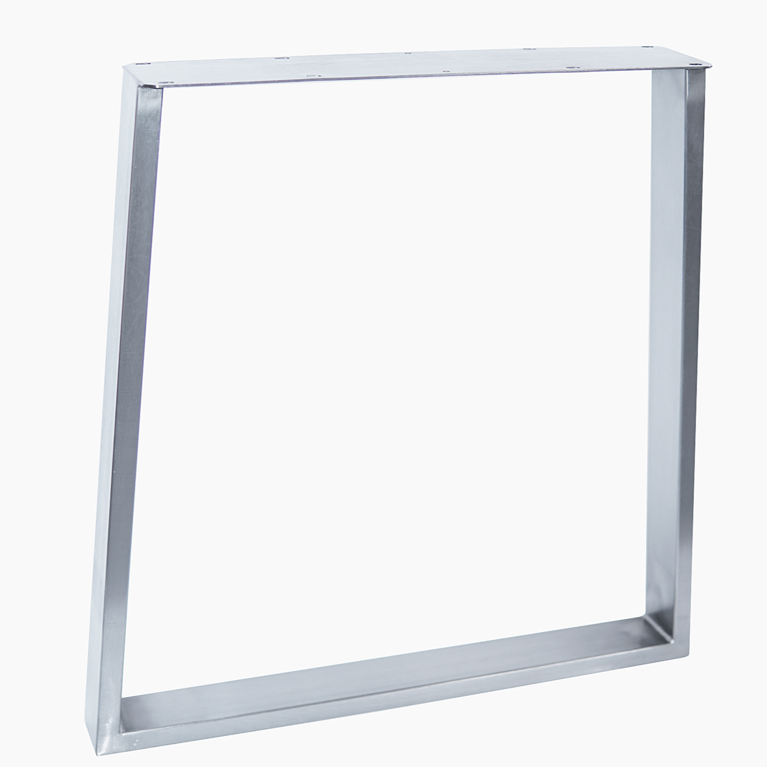 Silver trapezoid dining table leg frame with open rectangular base