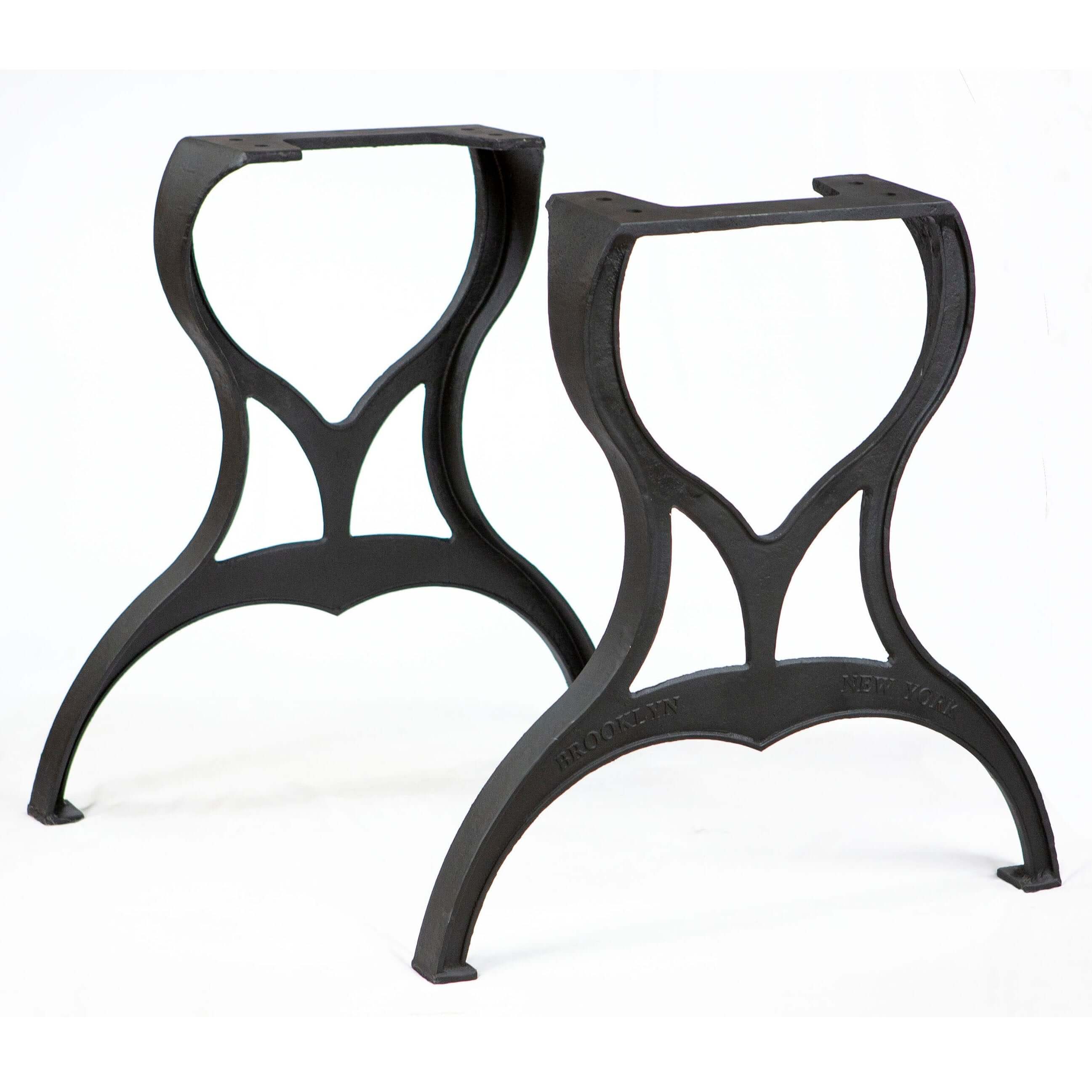 Matt black cast iron dining table legs, arched openwork base with end supports