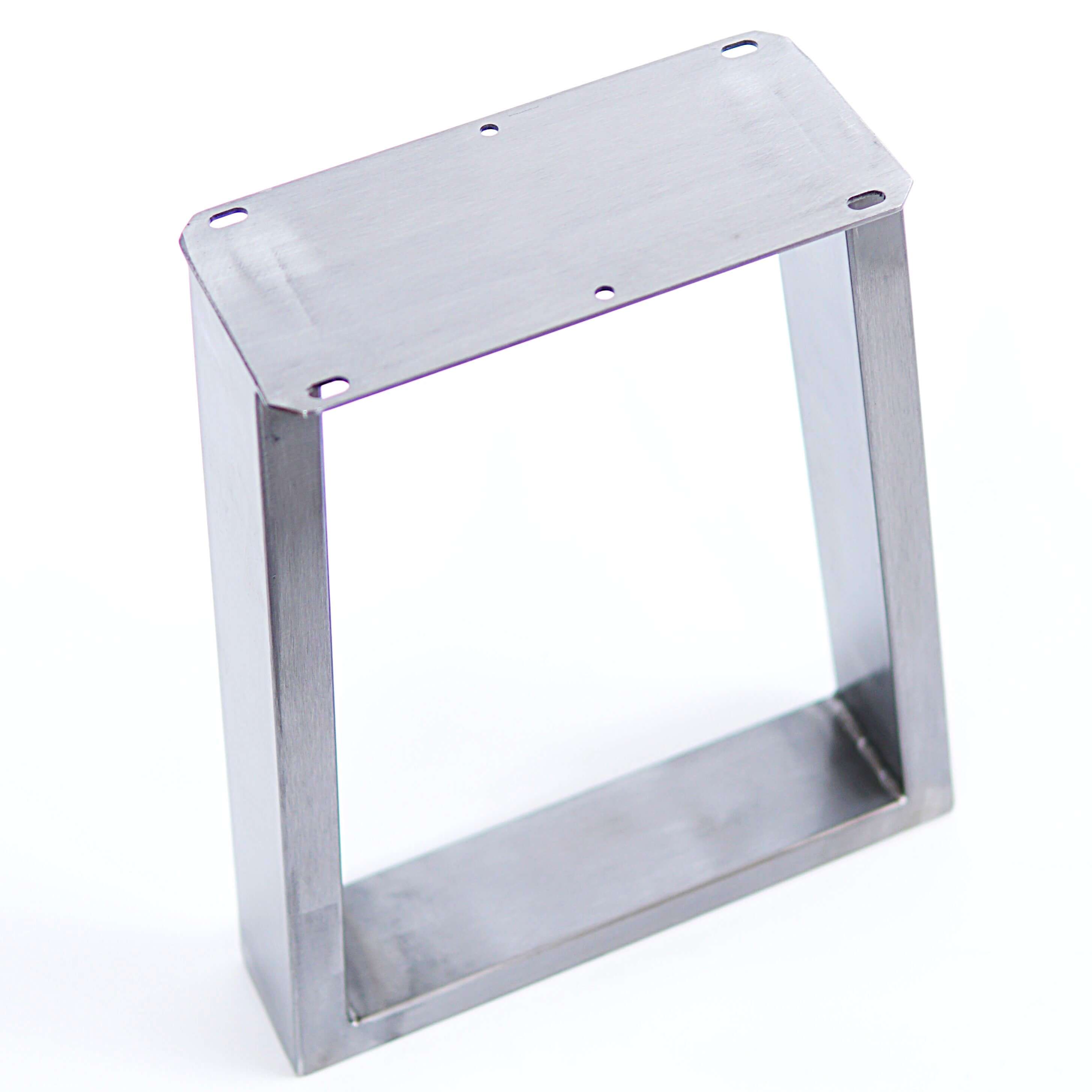 Silver trapezoid bench leg frame with flat mounting plate and open base