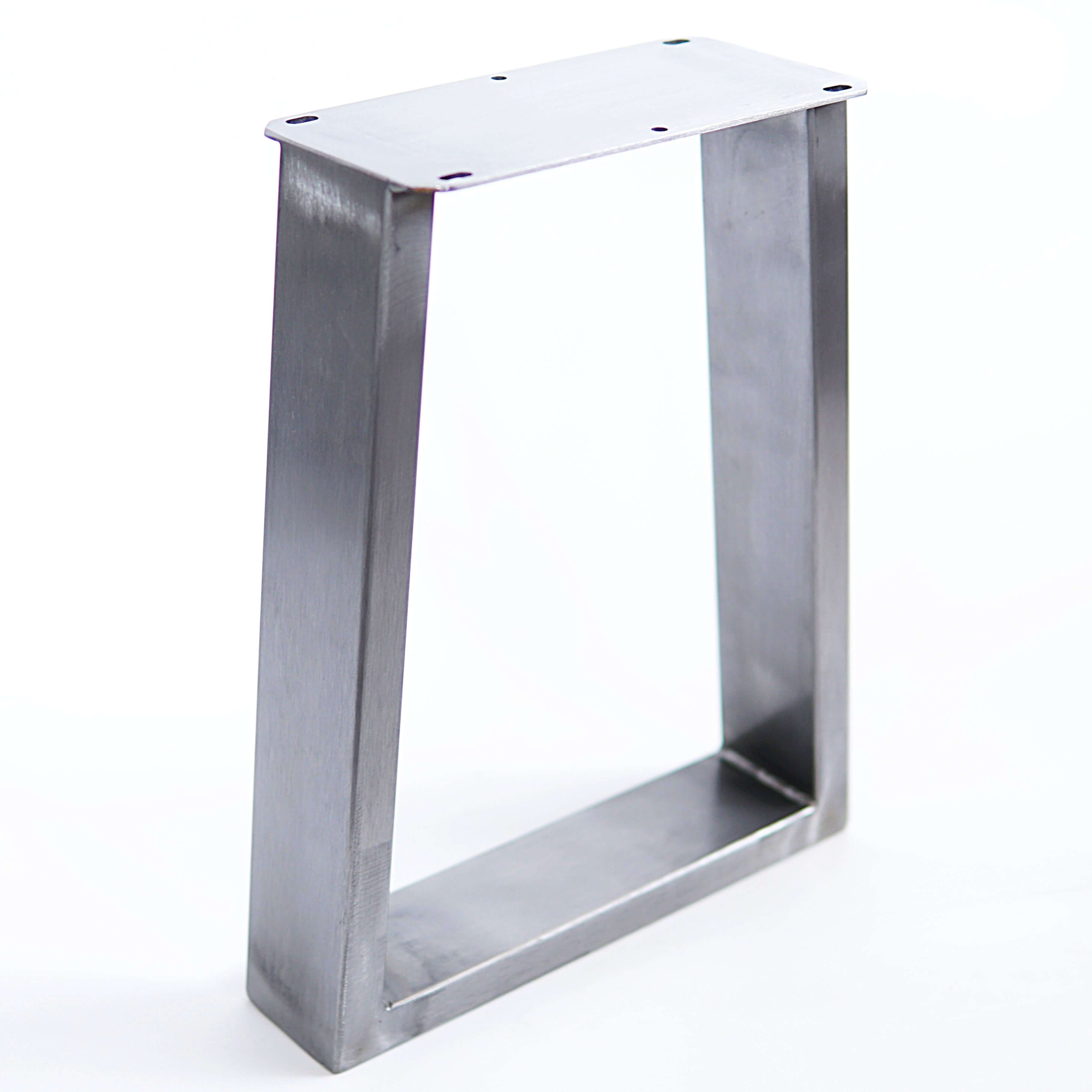 Silver trapezoid bench leg frame with mounting plate, open bottom base
