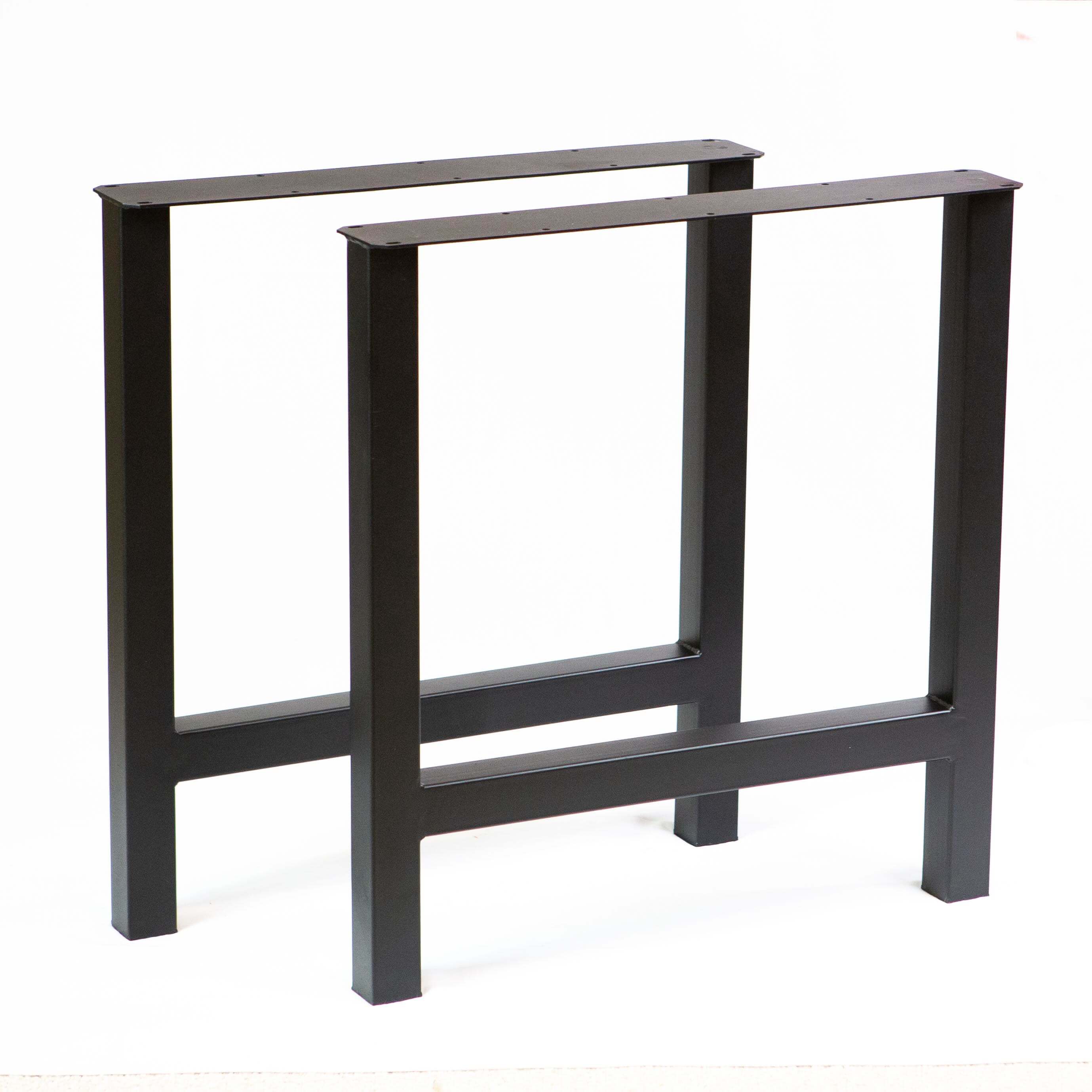 H-leg dining table frame with dark top supports and angled legs