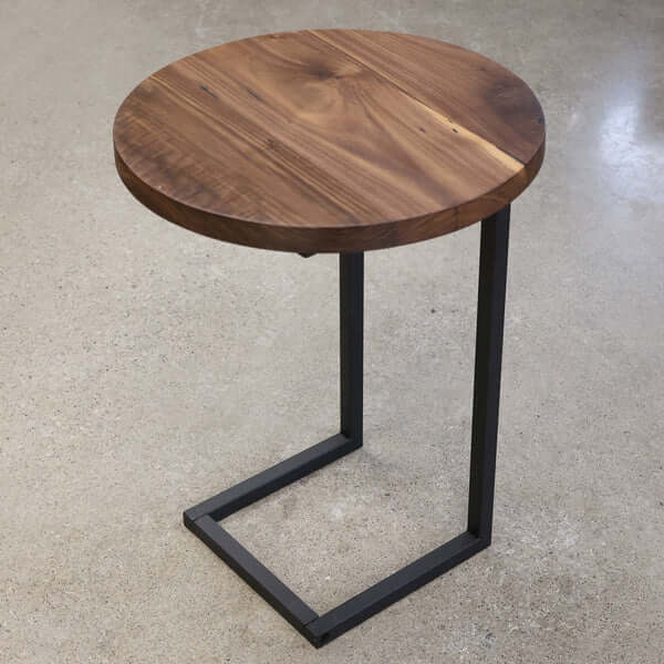 Fully assembled SS013 square top C-shape side table base, emphasising its stylish and compact form, ideal for small spaces.