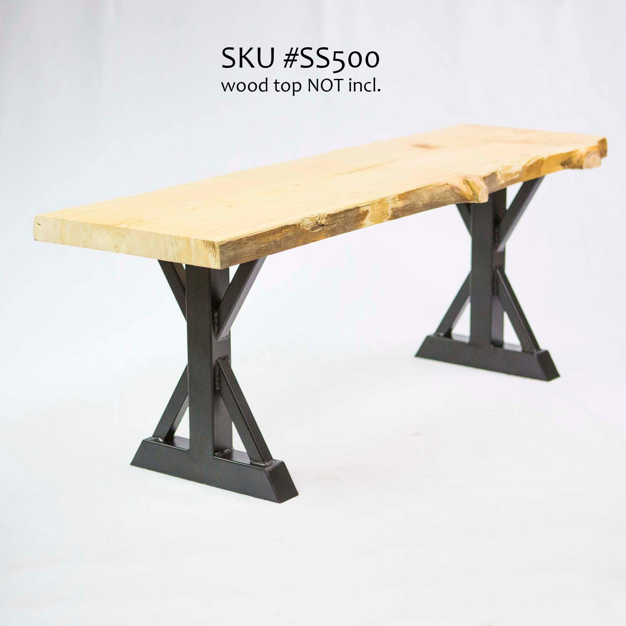 Bench trestle legs pair, dark steel frame with X-style supports and base feet