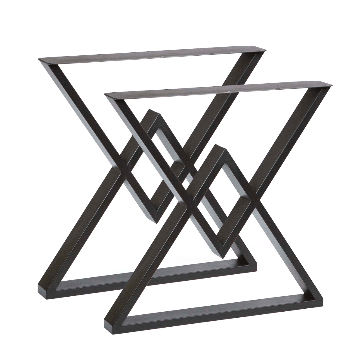 Black metal dining table leg pair, double X diamond braced stand