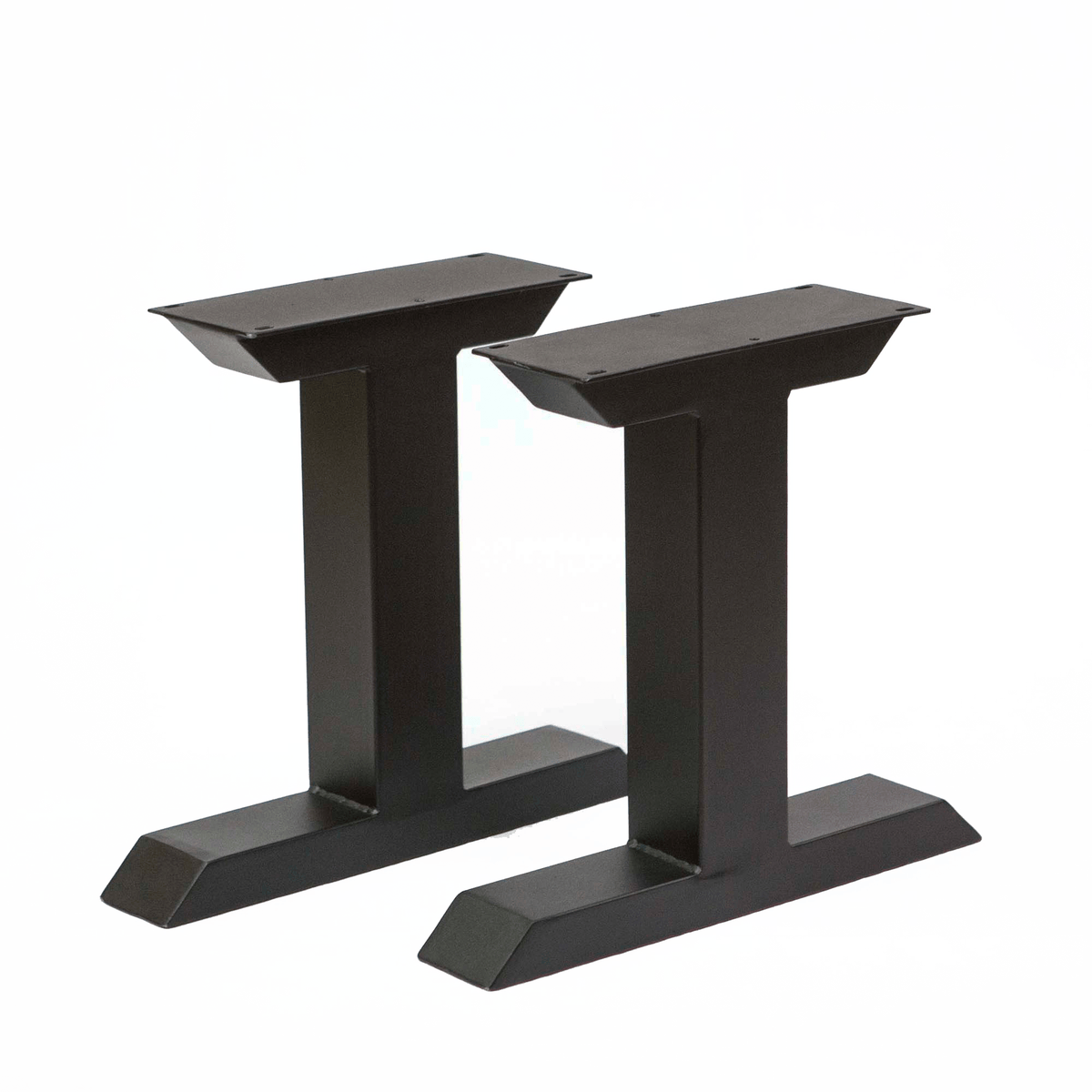 Pair of black powder-coated tee-shaped coffee table legs with flat feet