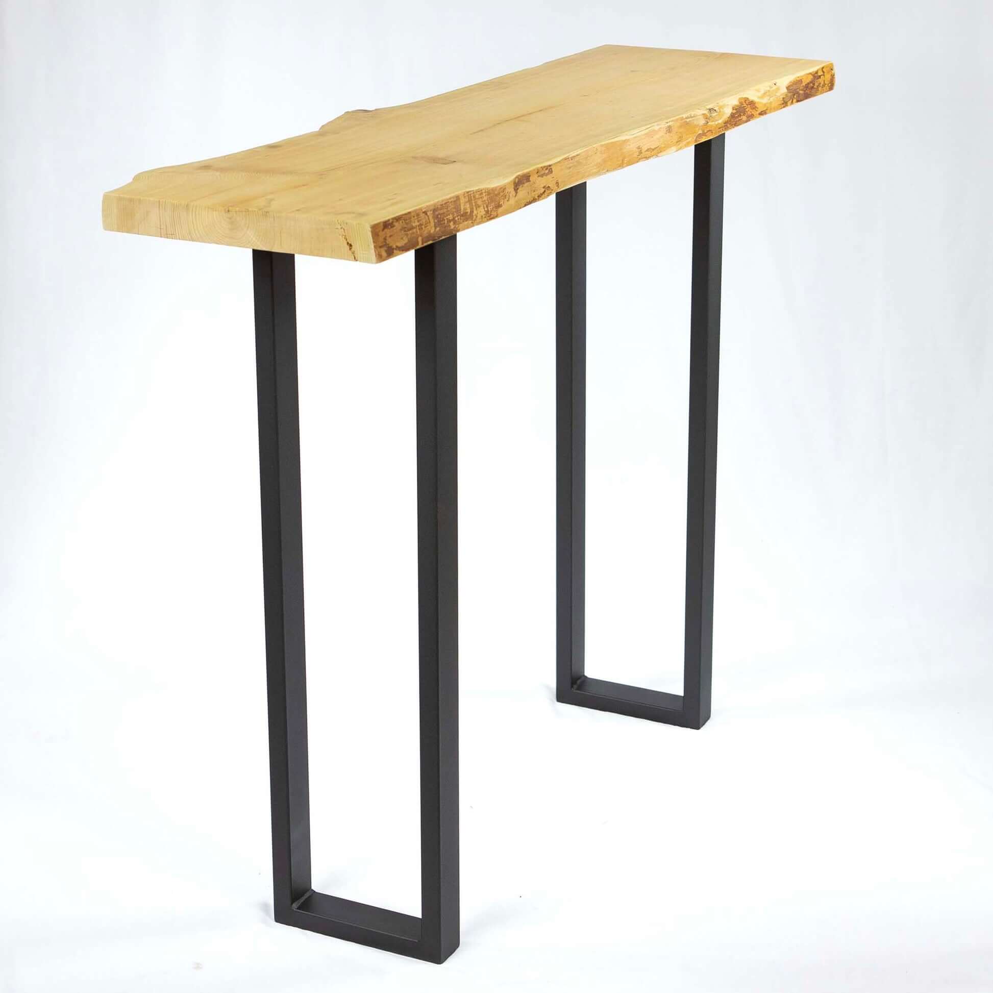 Fully assembled W5033H34 U-shaped small sofa table legs supporting a long wooden tabletop.