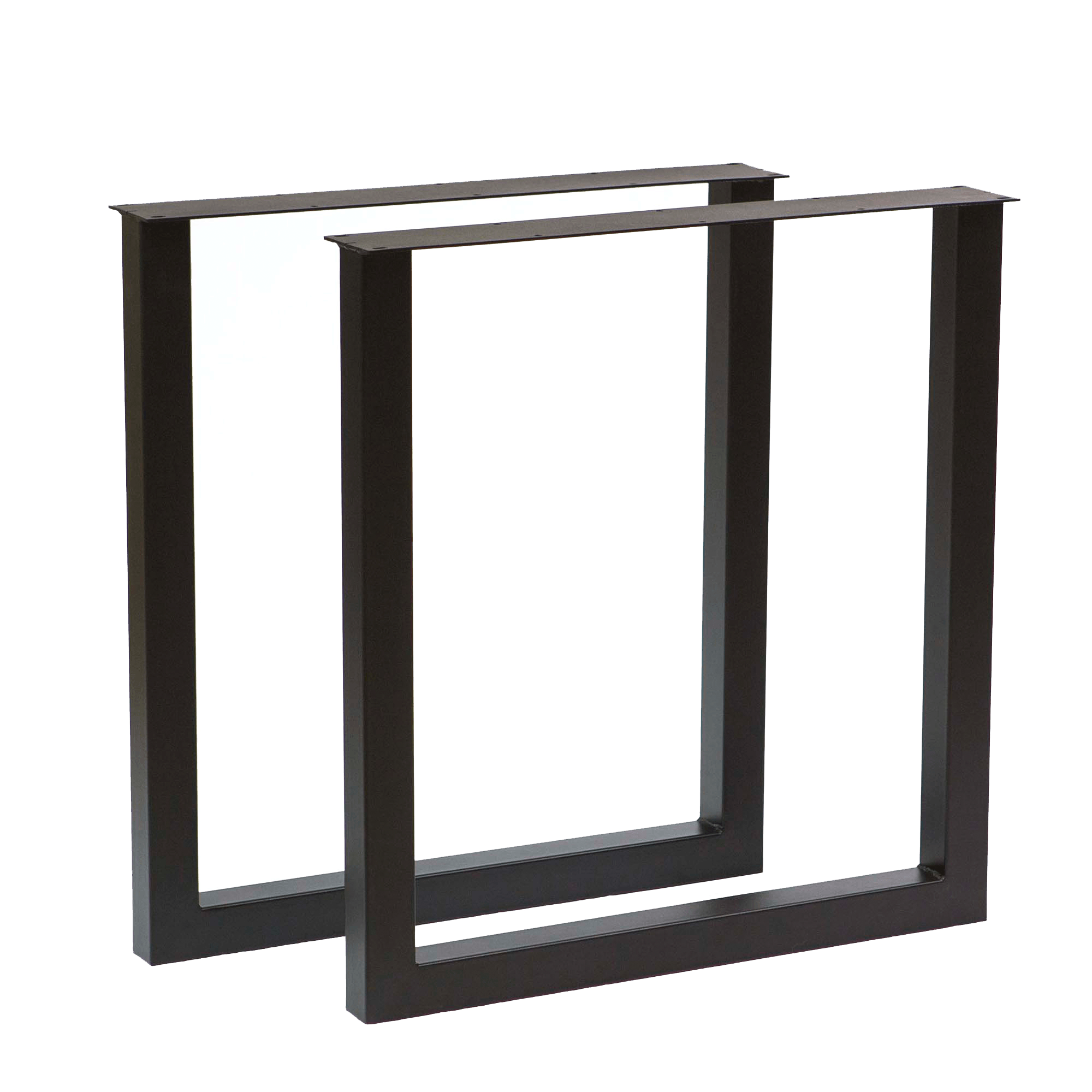 Dining table U legs pair, black metal U-frame design, front view.