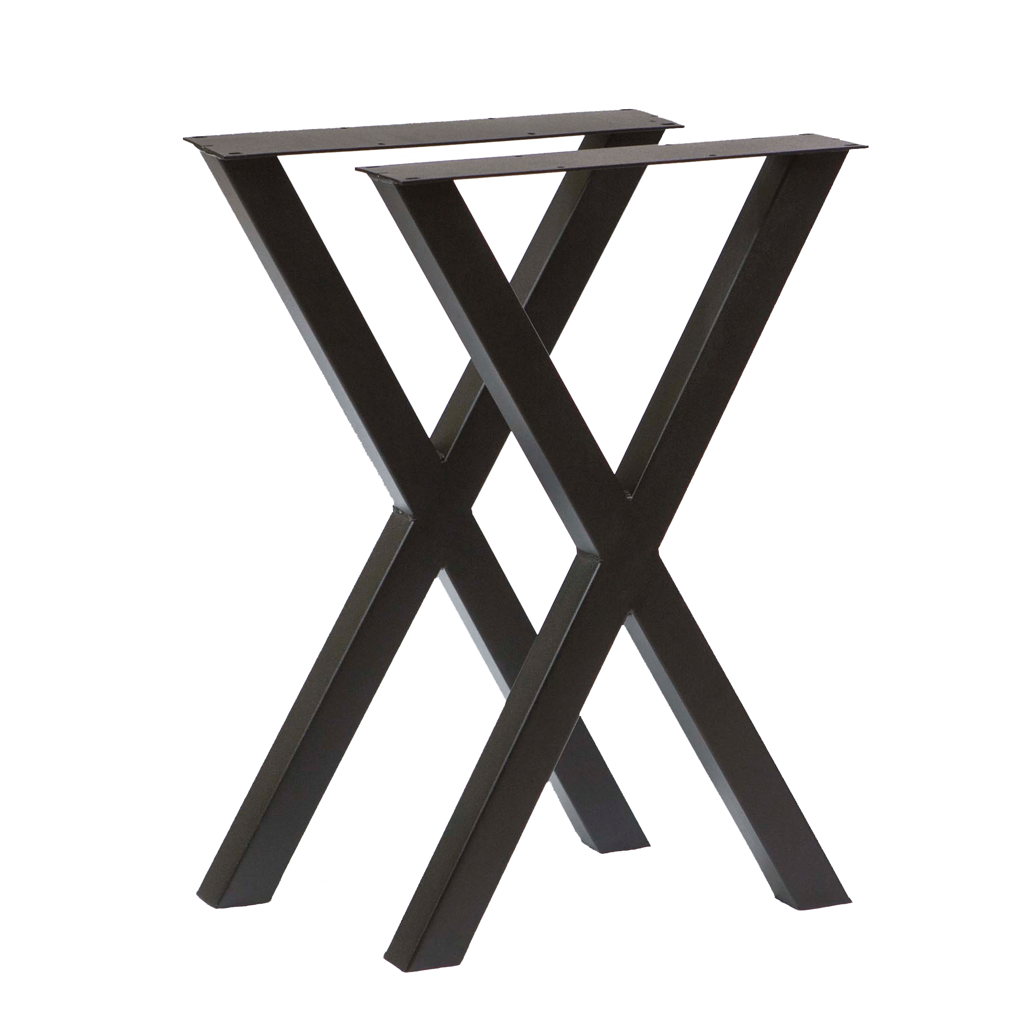 Pair of matte black desk X legs with angled cross braces