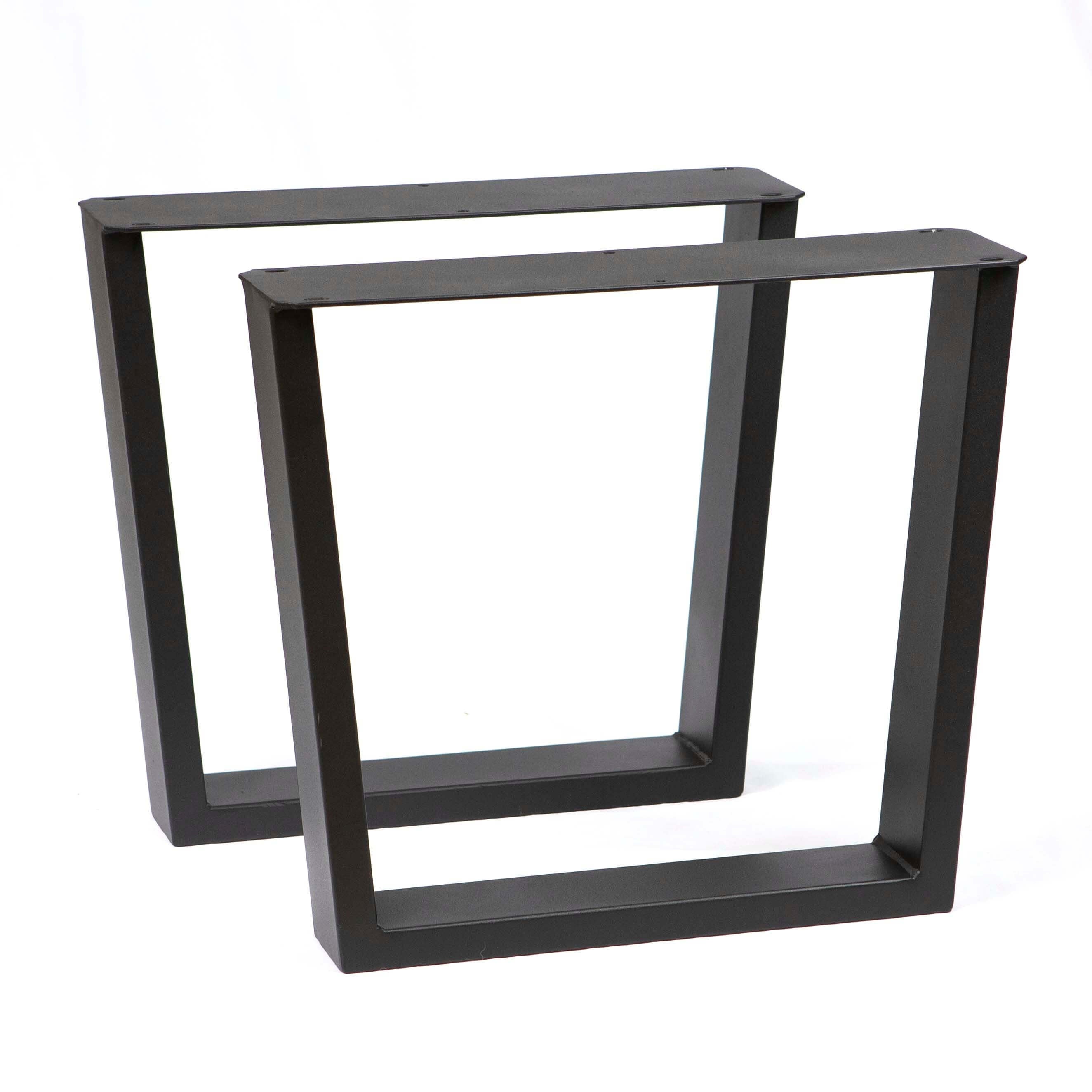 Matte black trapezoid coffee table leg frames, front view with open square bases