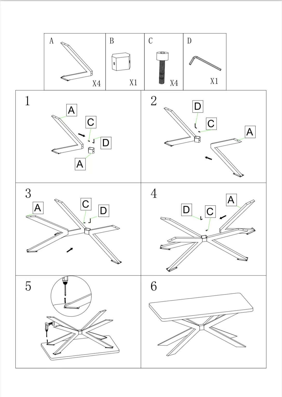 SS1520 Coffee Table Legs, 1 Set, Butterfly-Shaped