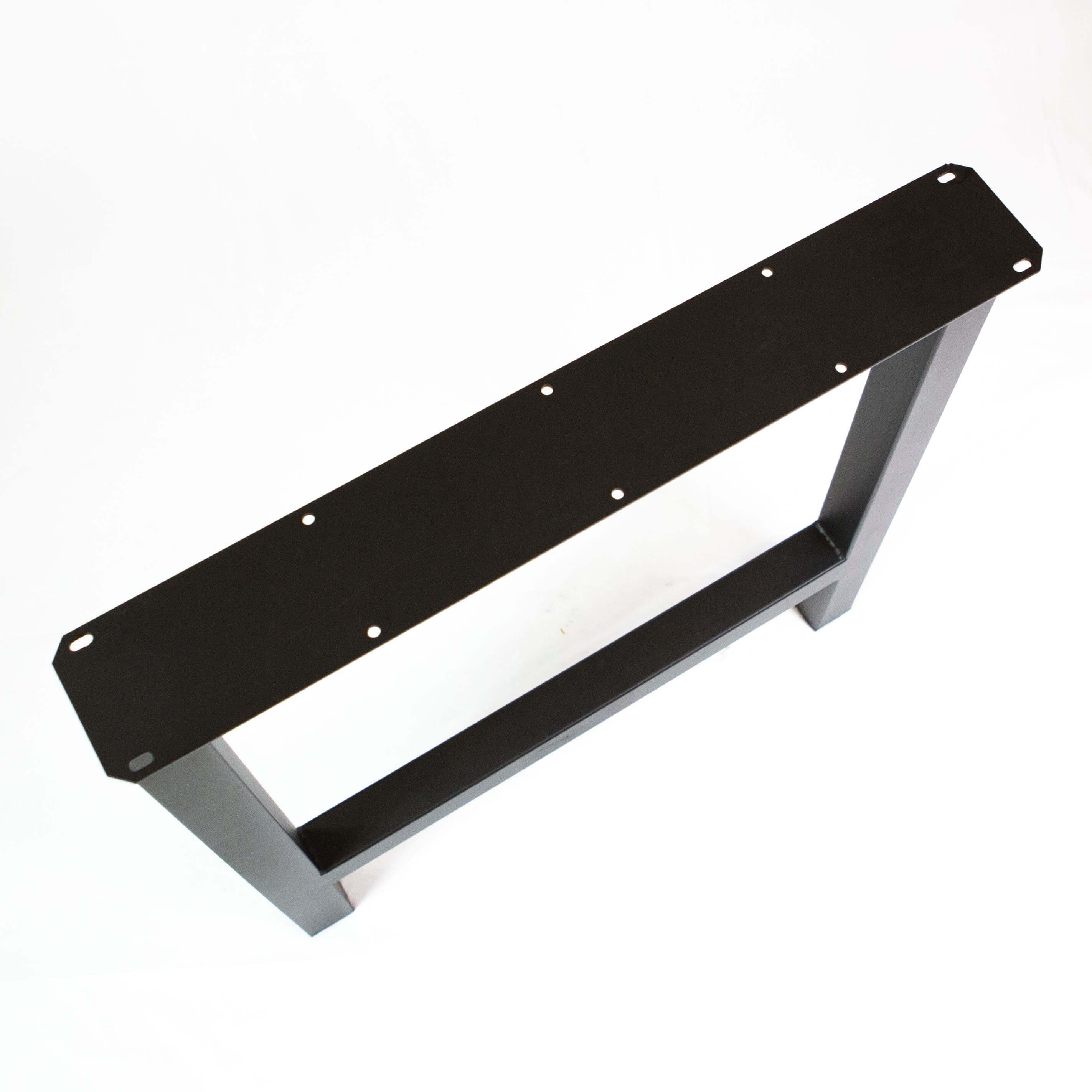 H-leg table frame underside view with dark mounting plate and metal legs