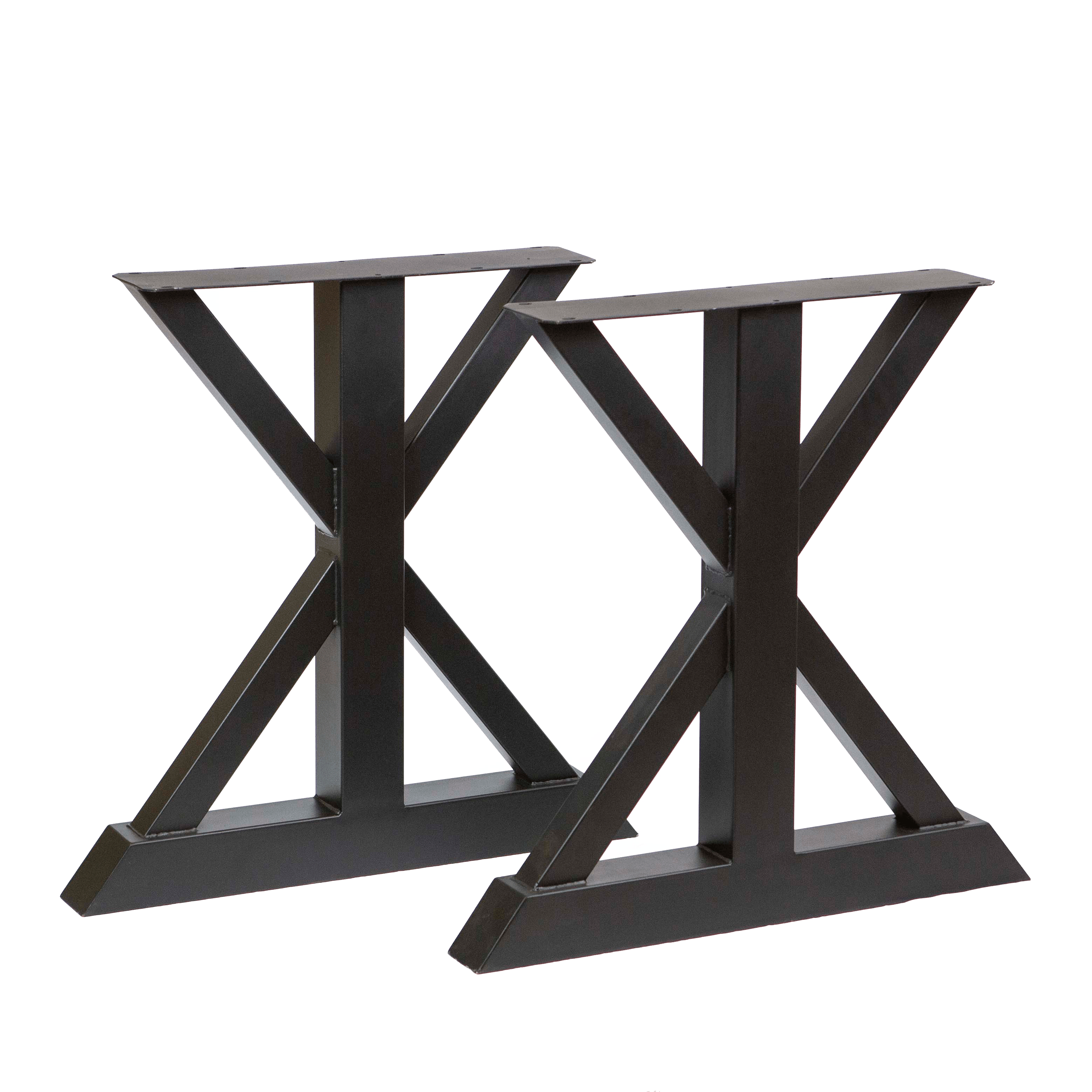 Black trestle dining table legs, symmetrical X-cross design with sturdy feet