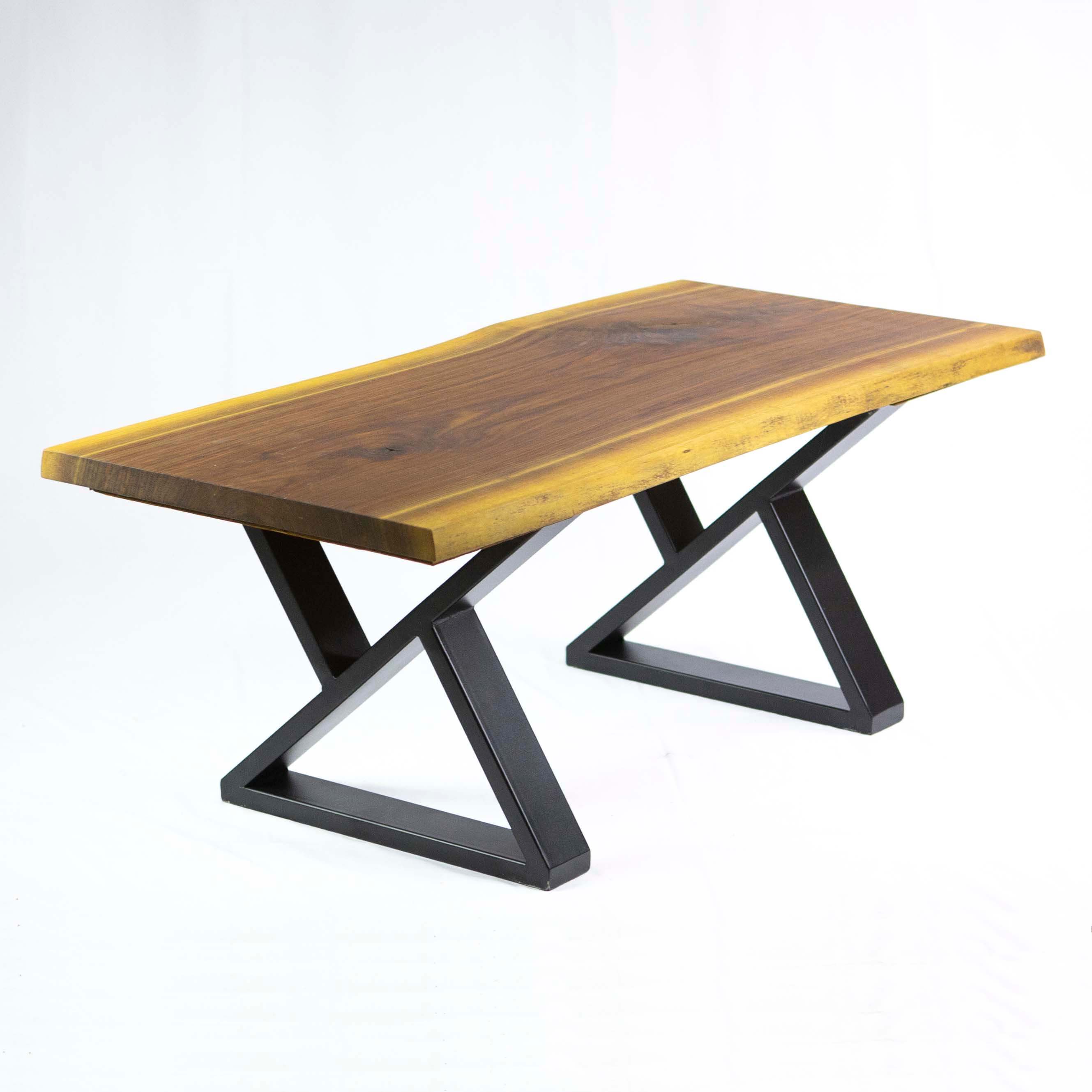 Z-shape coffee table legs, dark metal with triangular support braces