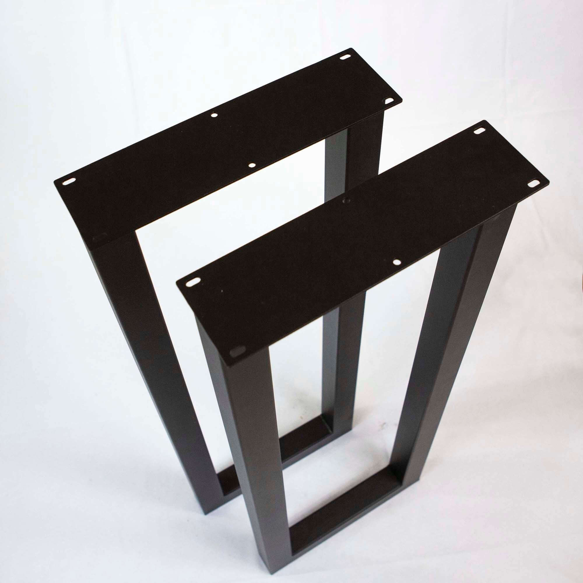Pair of bar height U-leg frames, dark finish with bolt holes on top plates