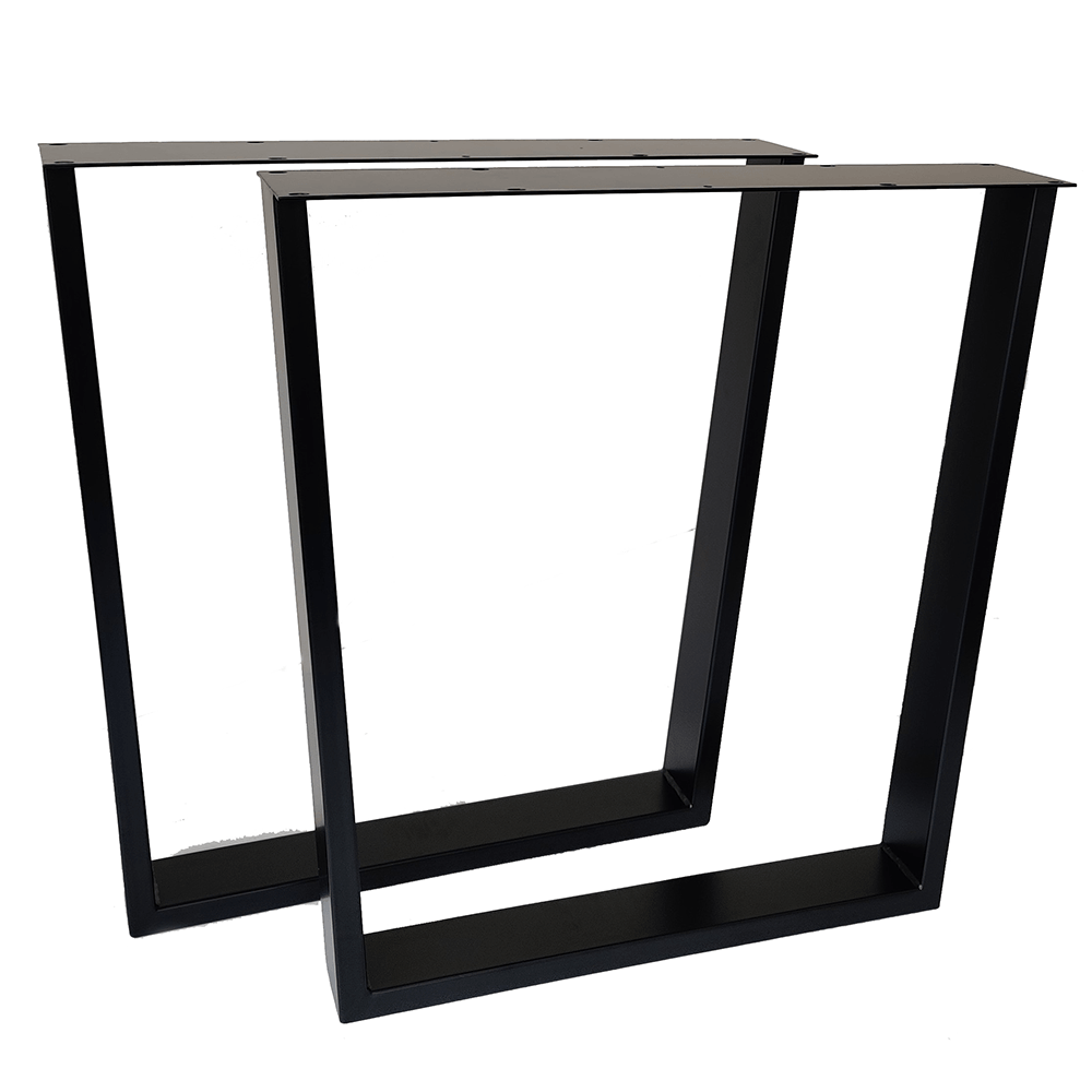 Matte black trapezoid dining table leg frame with wide top, open rectangular design