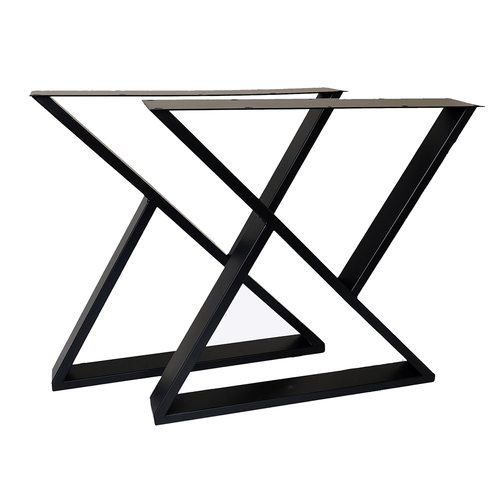 Z-shape dining table legs pair, black metal, X-crossed bases with flat feet