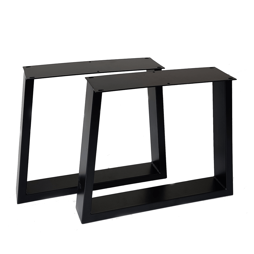 Black metal trapezoid coffee table leg frames, narrow top, angled design, 1 pair