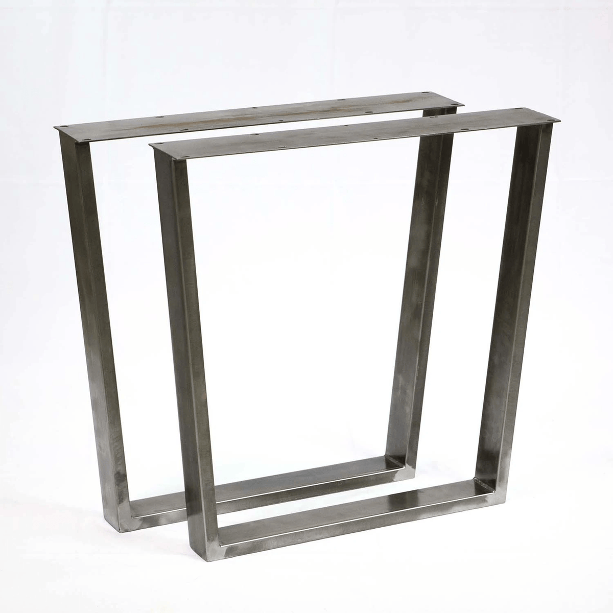 Industrial trapezoid dining table leg frame with wide top, metallic silver finish