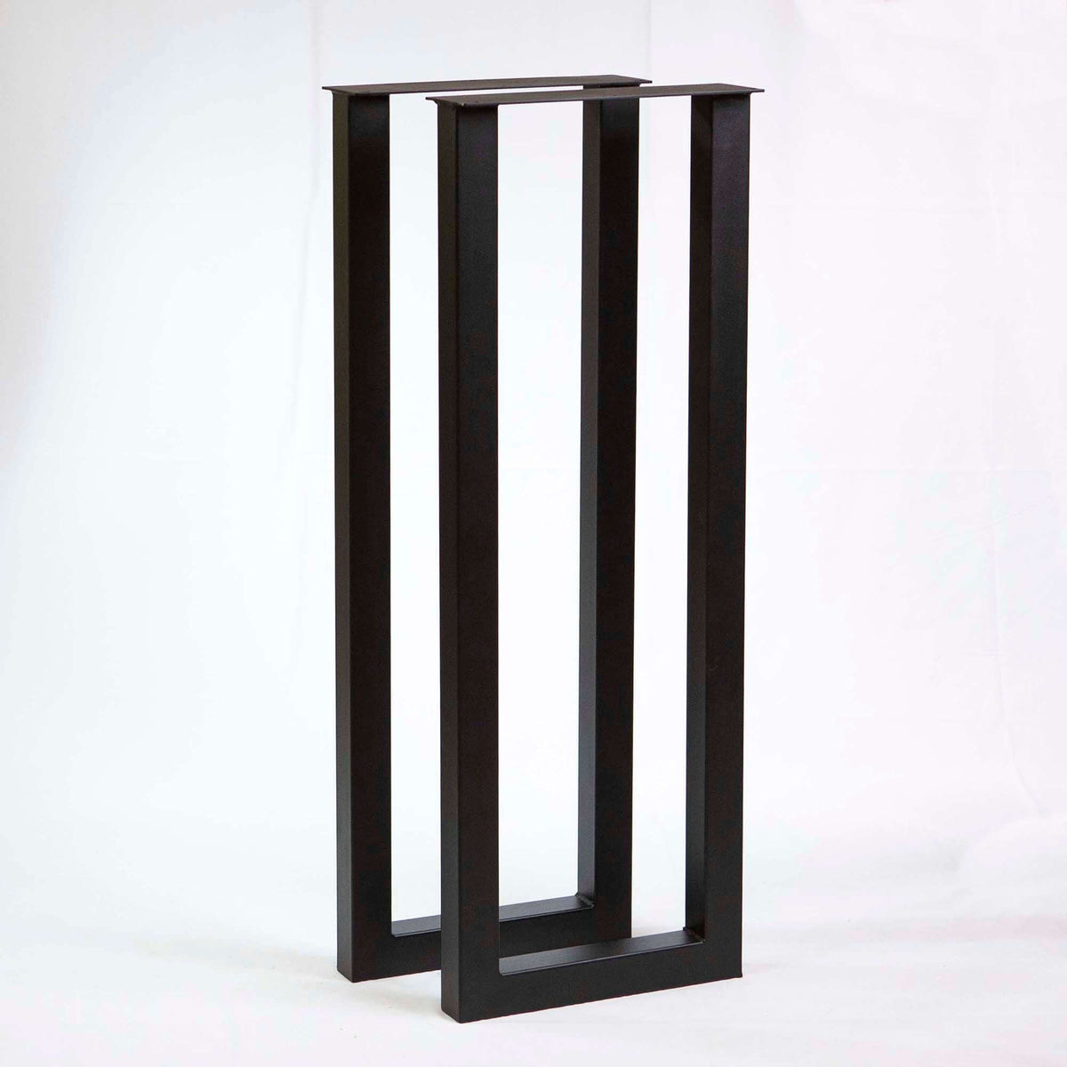 Bar height table U-legs frame with dark finish, rectangular top supports