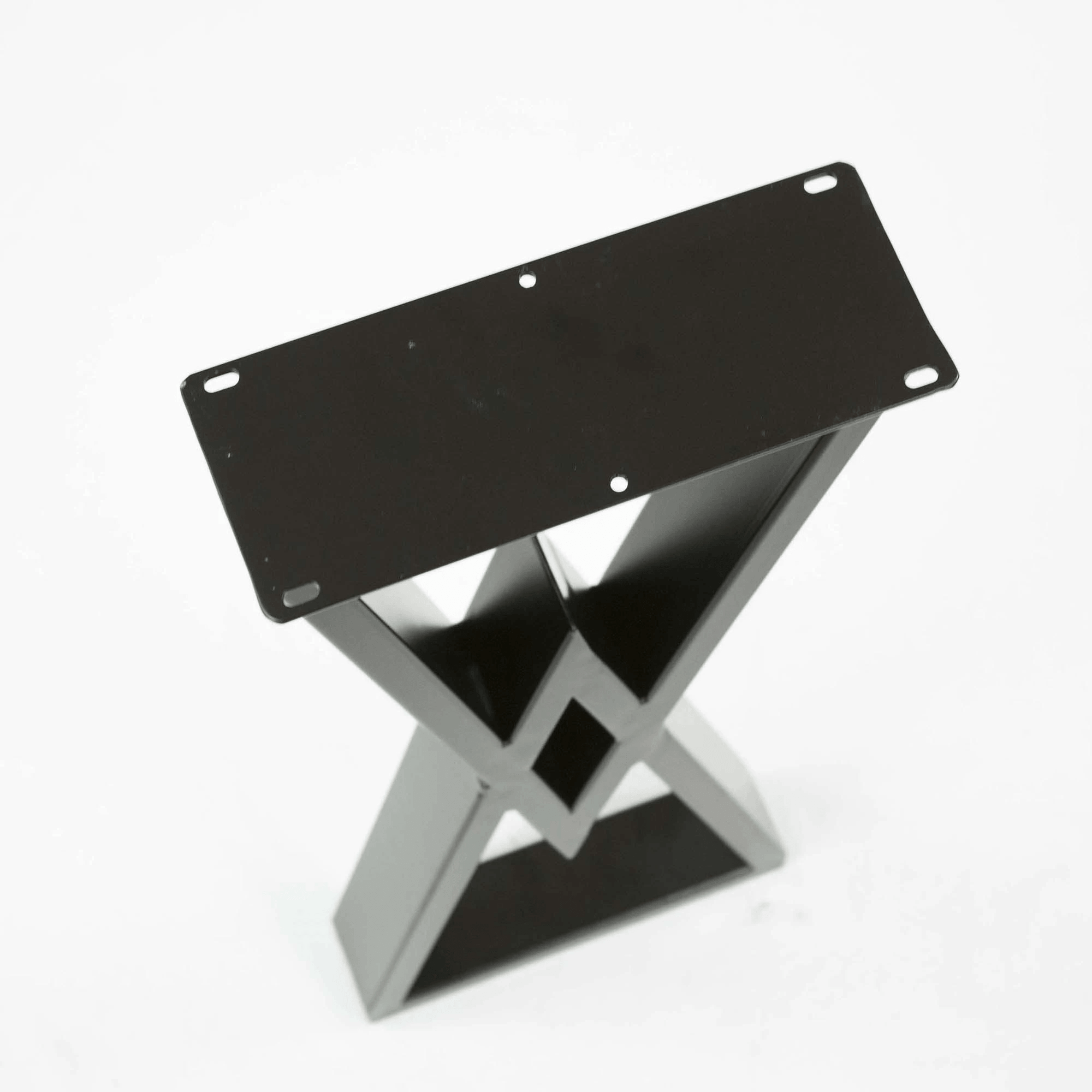 Diamond console table leg base plate in dark metal with bolt holes