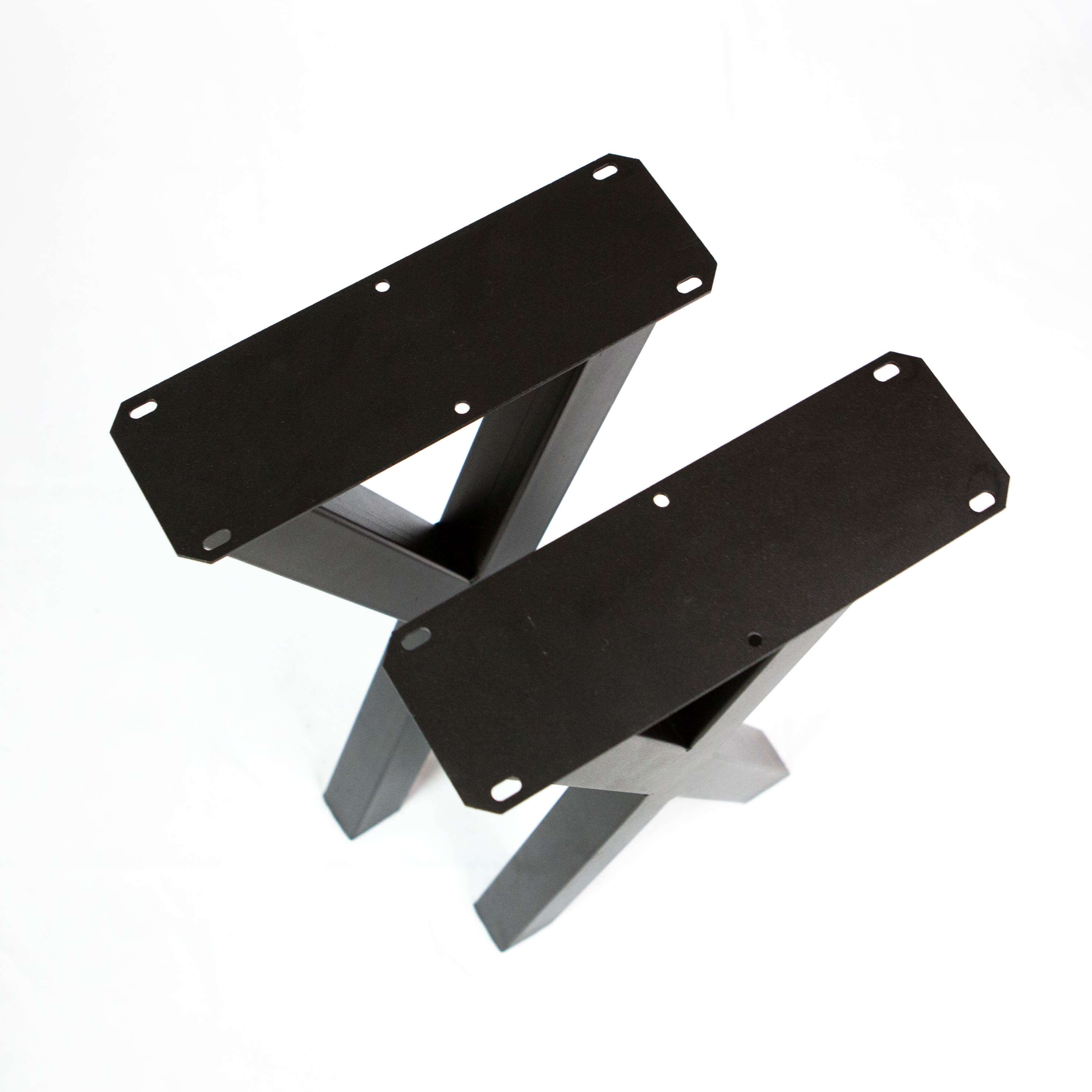 Console table X legs pair, black steel mounting brackets and bolt holes