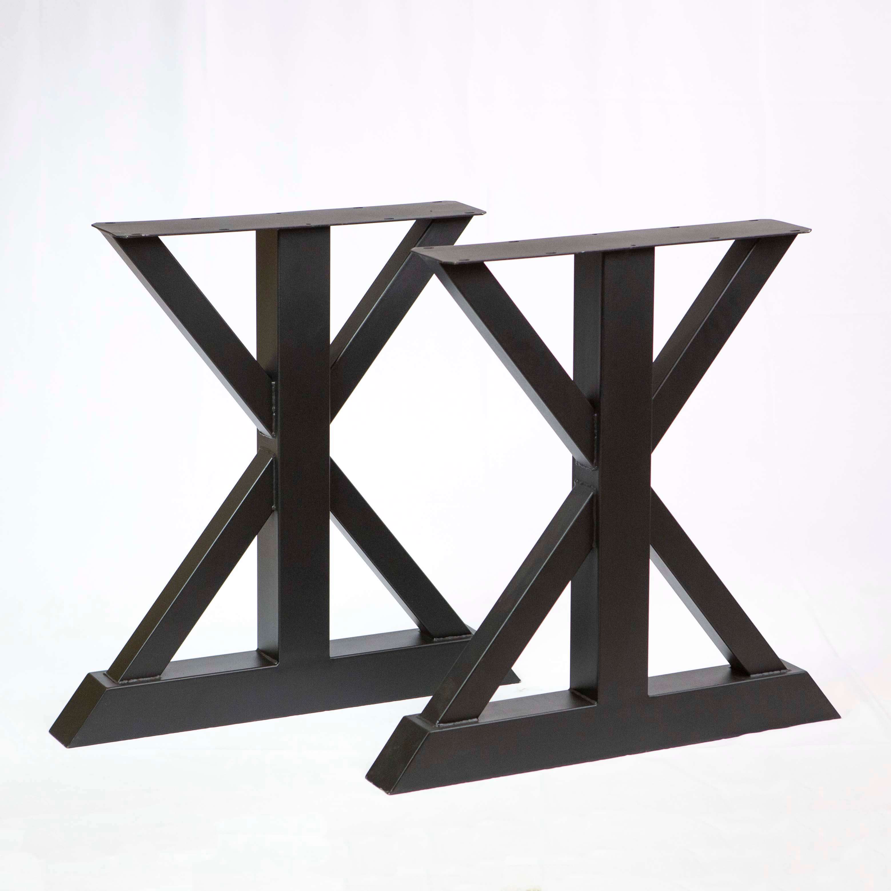 Trestle table legs pair, black metal X-style support frames