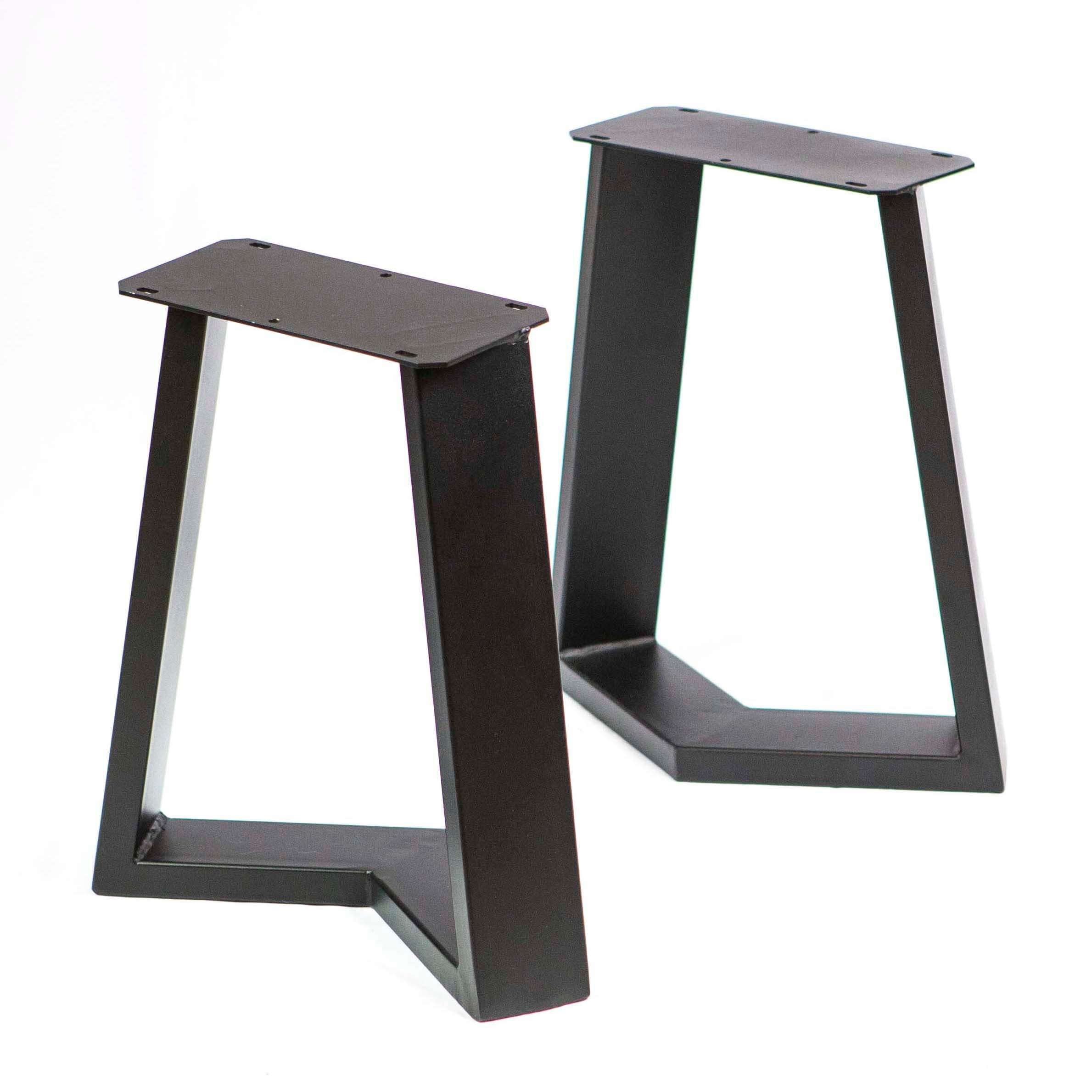 Pair of black bench legs with angled feet, metal frame, open-top support