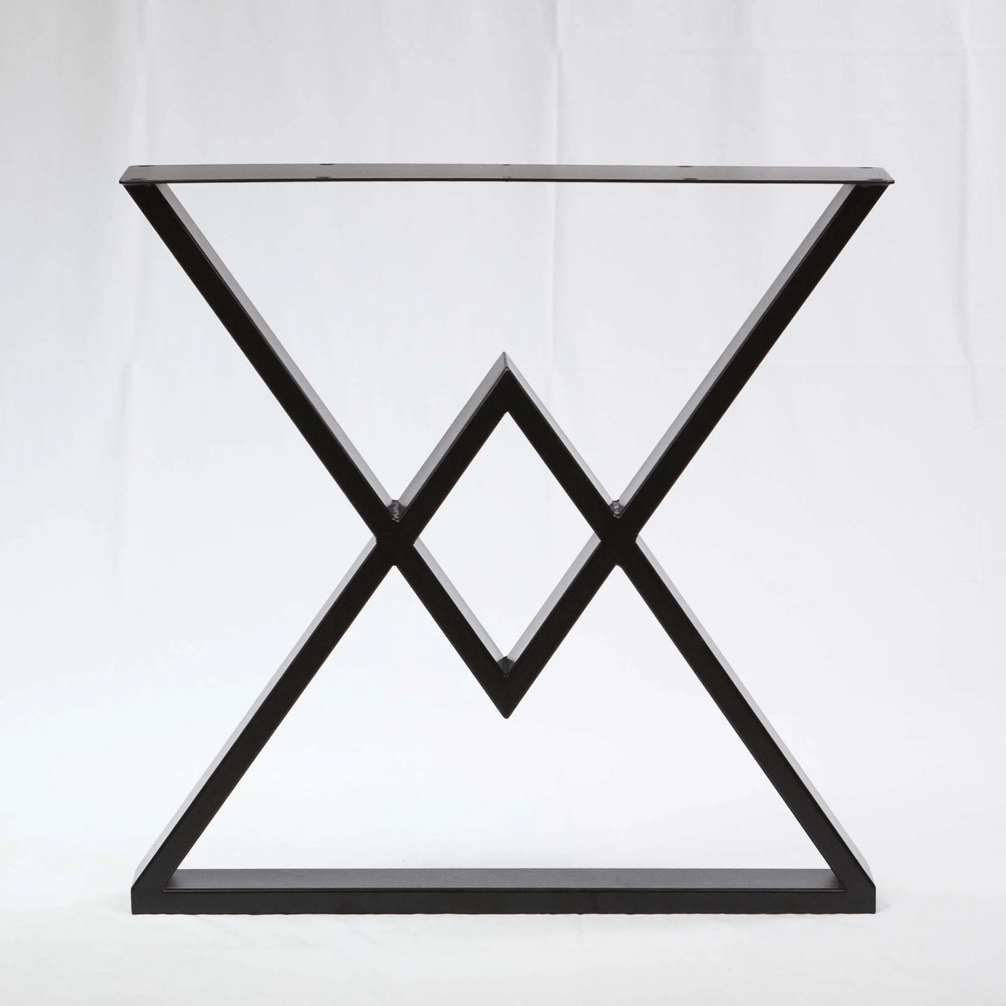 Black metal table legs with diamond cross brace, pair