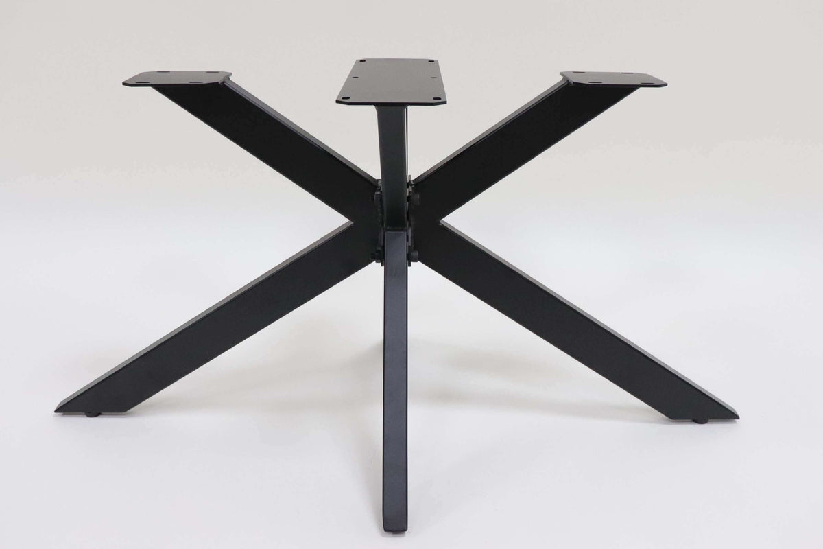 Black metal spider base with four radial arms and central vertical support