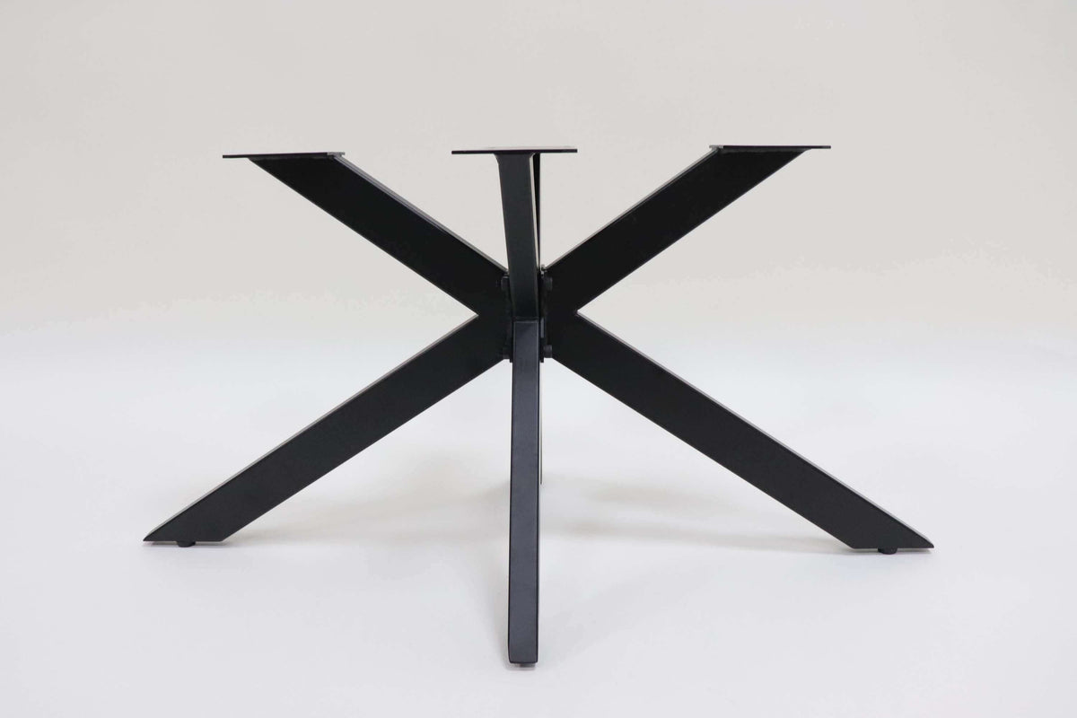 Black spider coffee table base with central stem and four cross legs