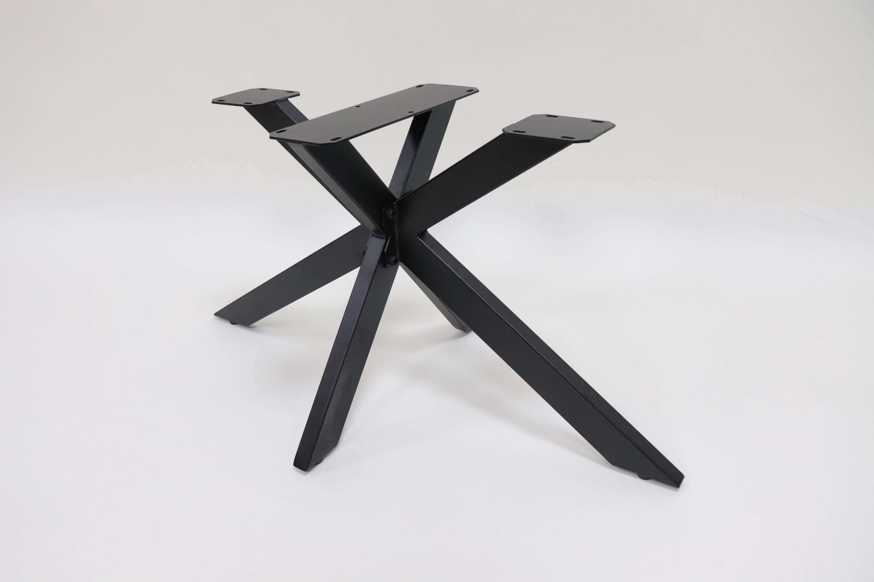 Black metal spider coffee table base with angled cross legs and central hub