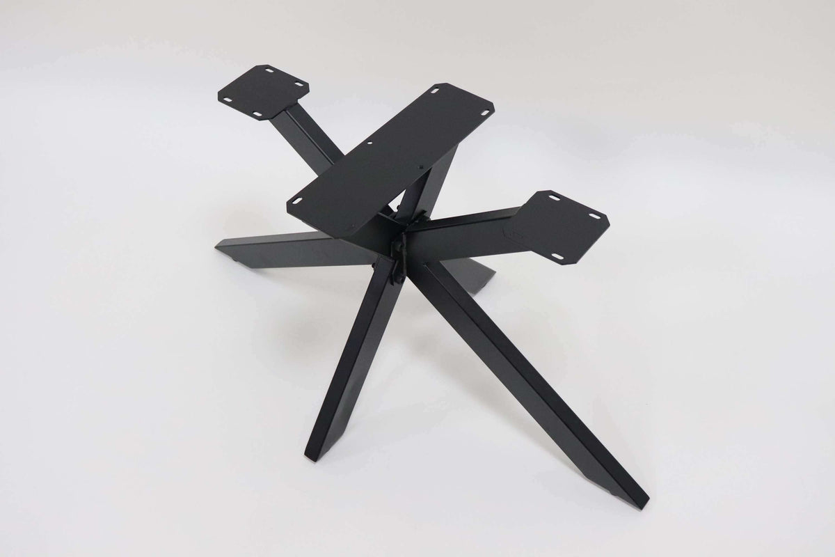 Black spider base for coffee table with X-shaped legs and four mounting plates