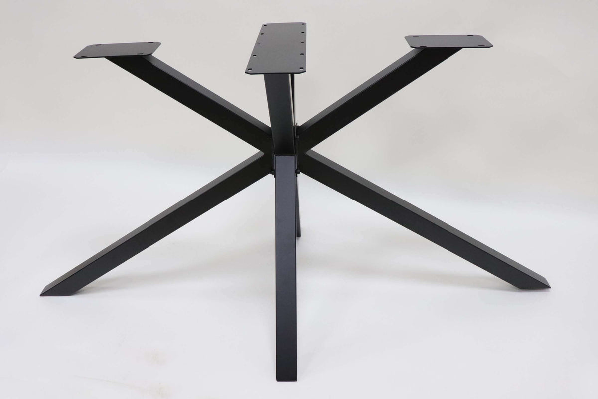Spider dining table base with central post and five star-shaped metal legs, dark finish