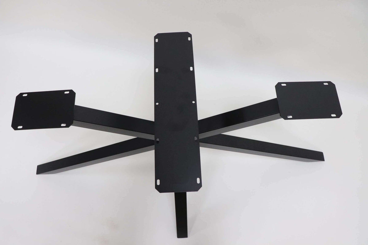Spider dining table base showing vertical center column and five horizontal support plates