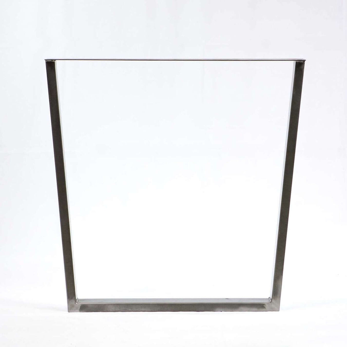 Metal trapezoid dining table leg frame with wide top, bright silver finish