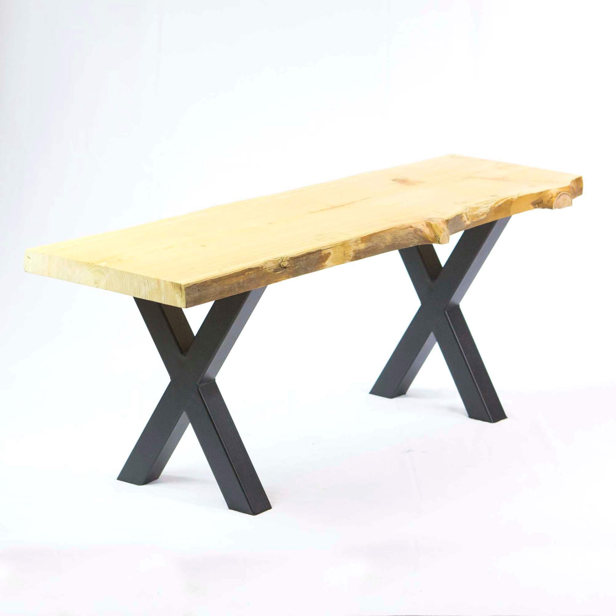 Bench X-leg metal supports with dark cross-braces and mounting plates, 41 cm tall.