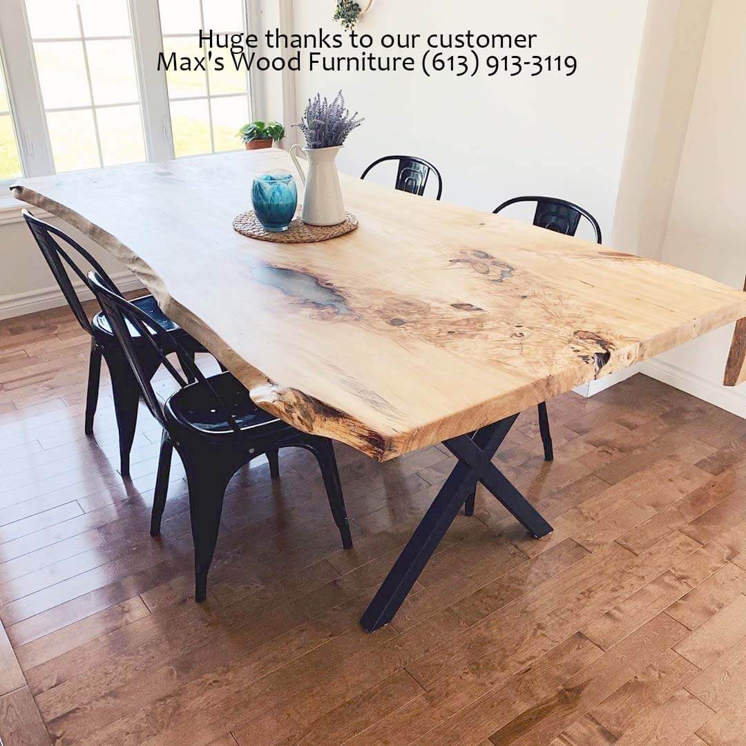 Heavy-duty X dining table legs, black metal, with mounted tabletop edge visible