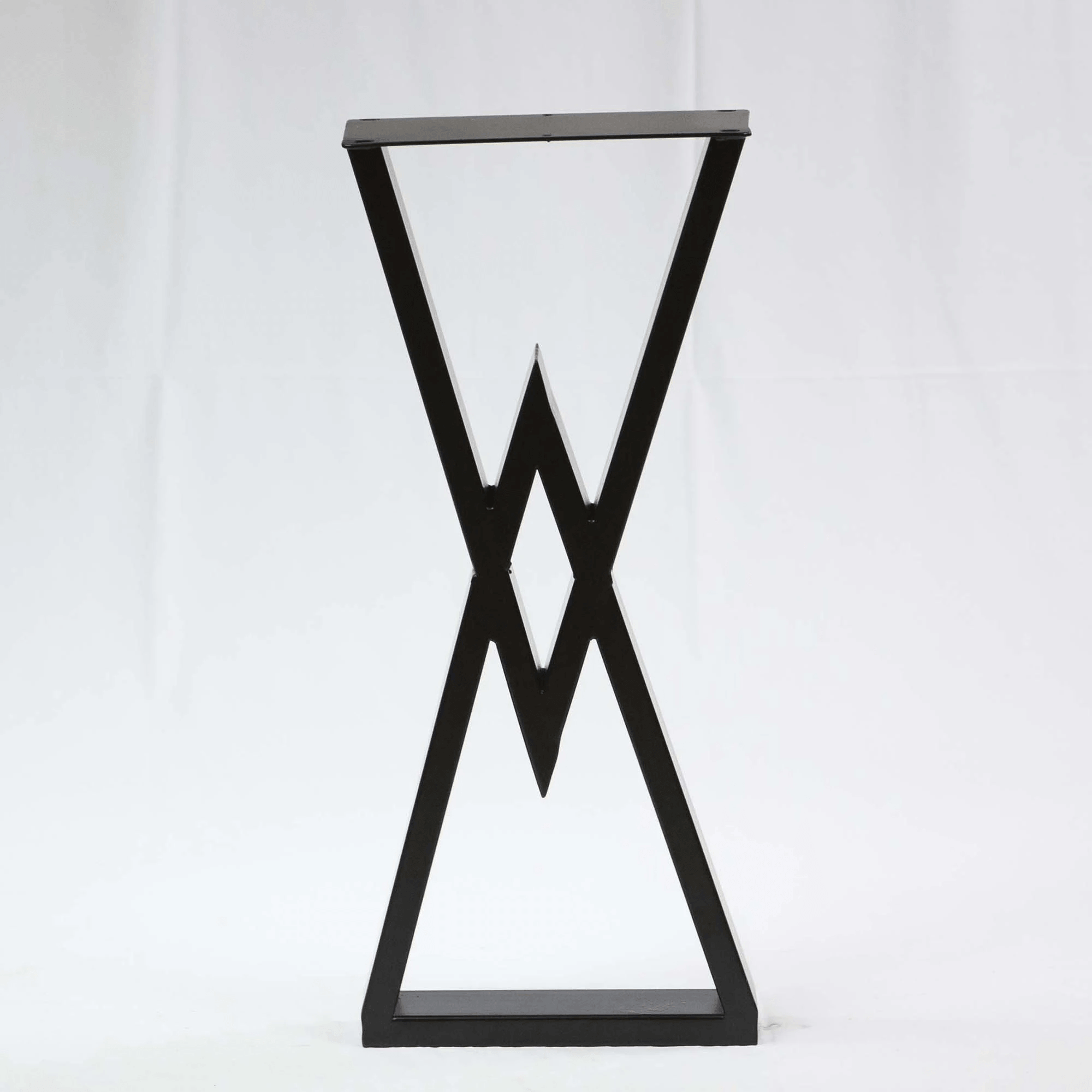 Diamond console table leg in dark metal, hourglass X-style base