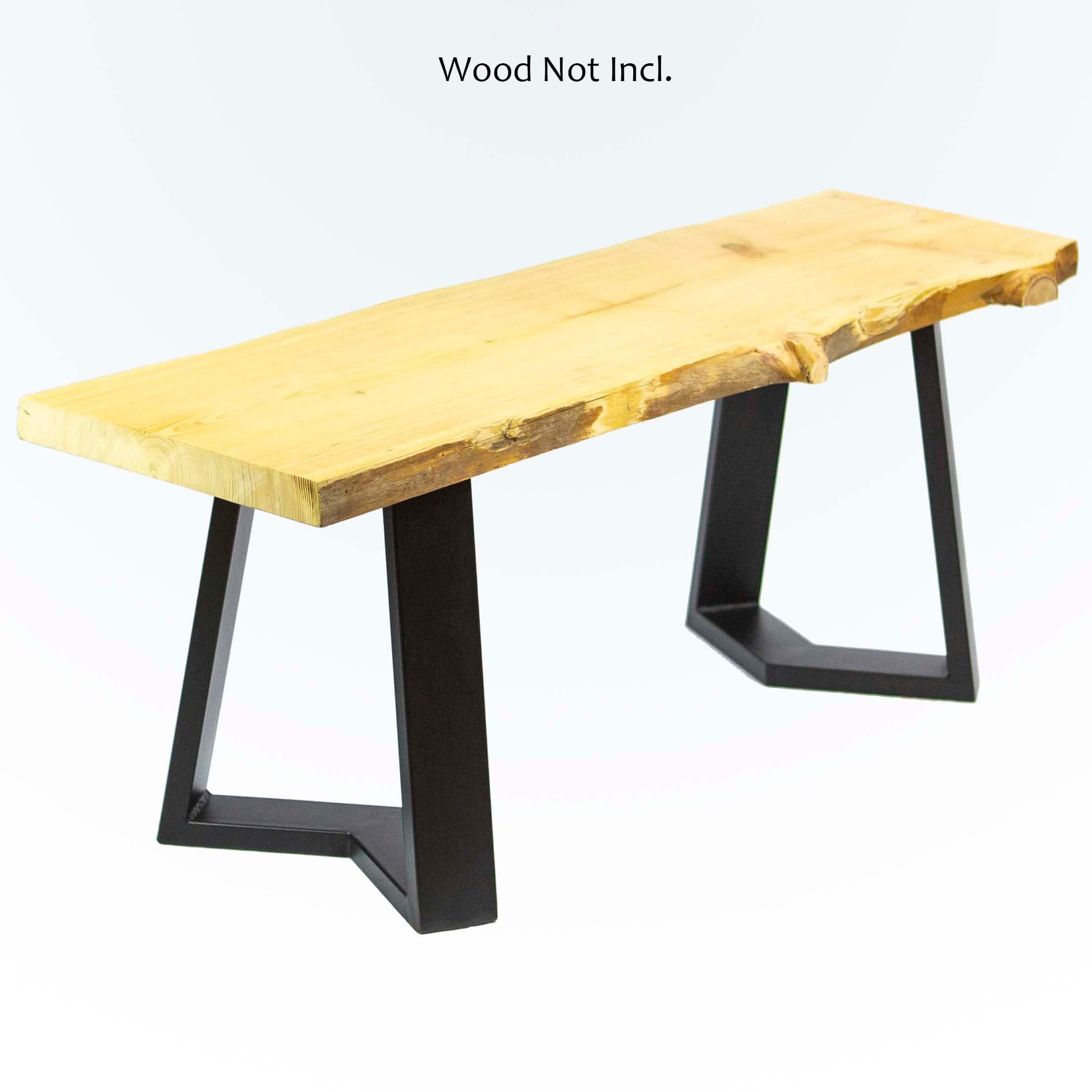 Bench with light wood top and black Cress-style metal legs, open frame