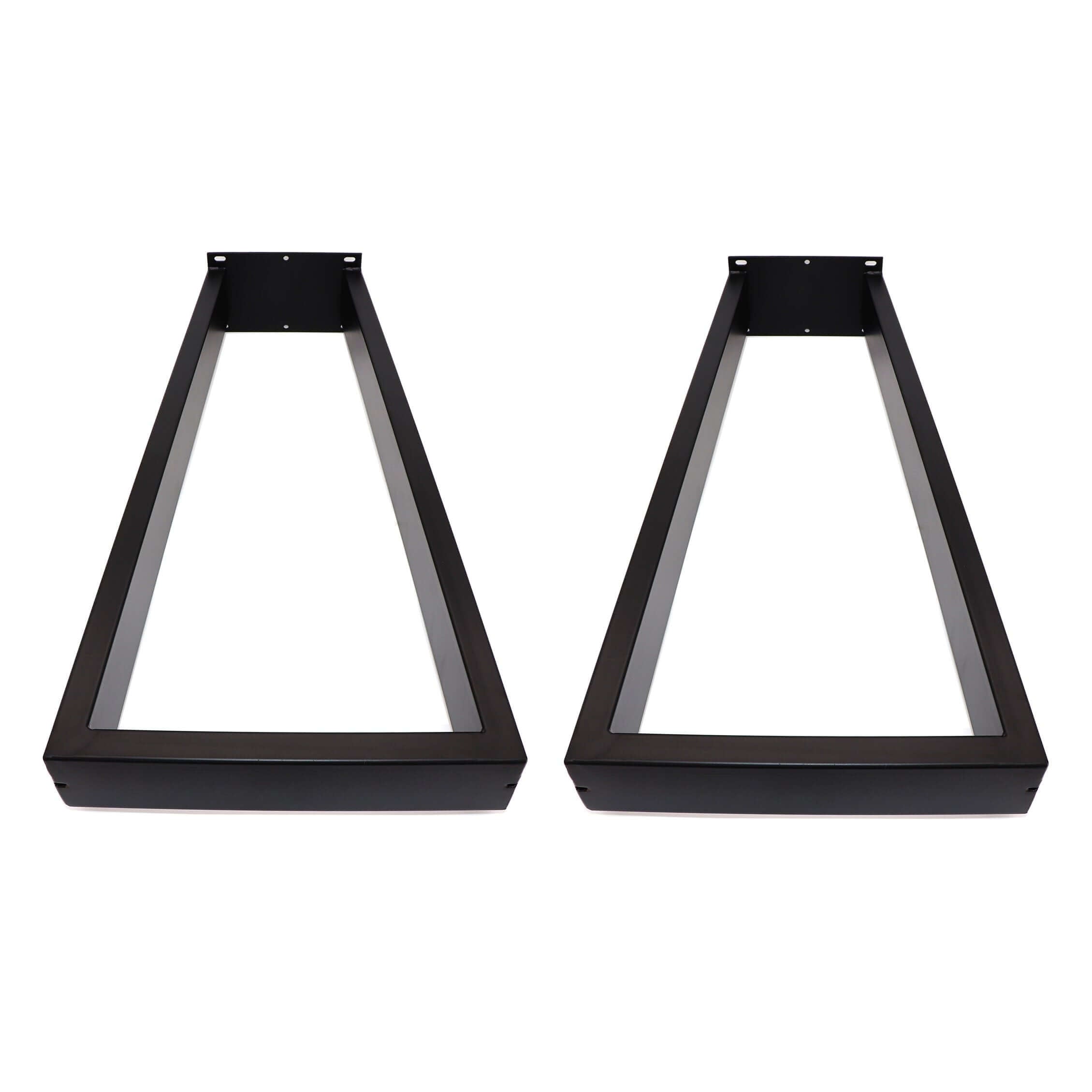Black trapezoid console table leg pair with flat base and top plates