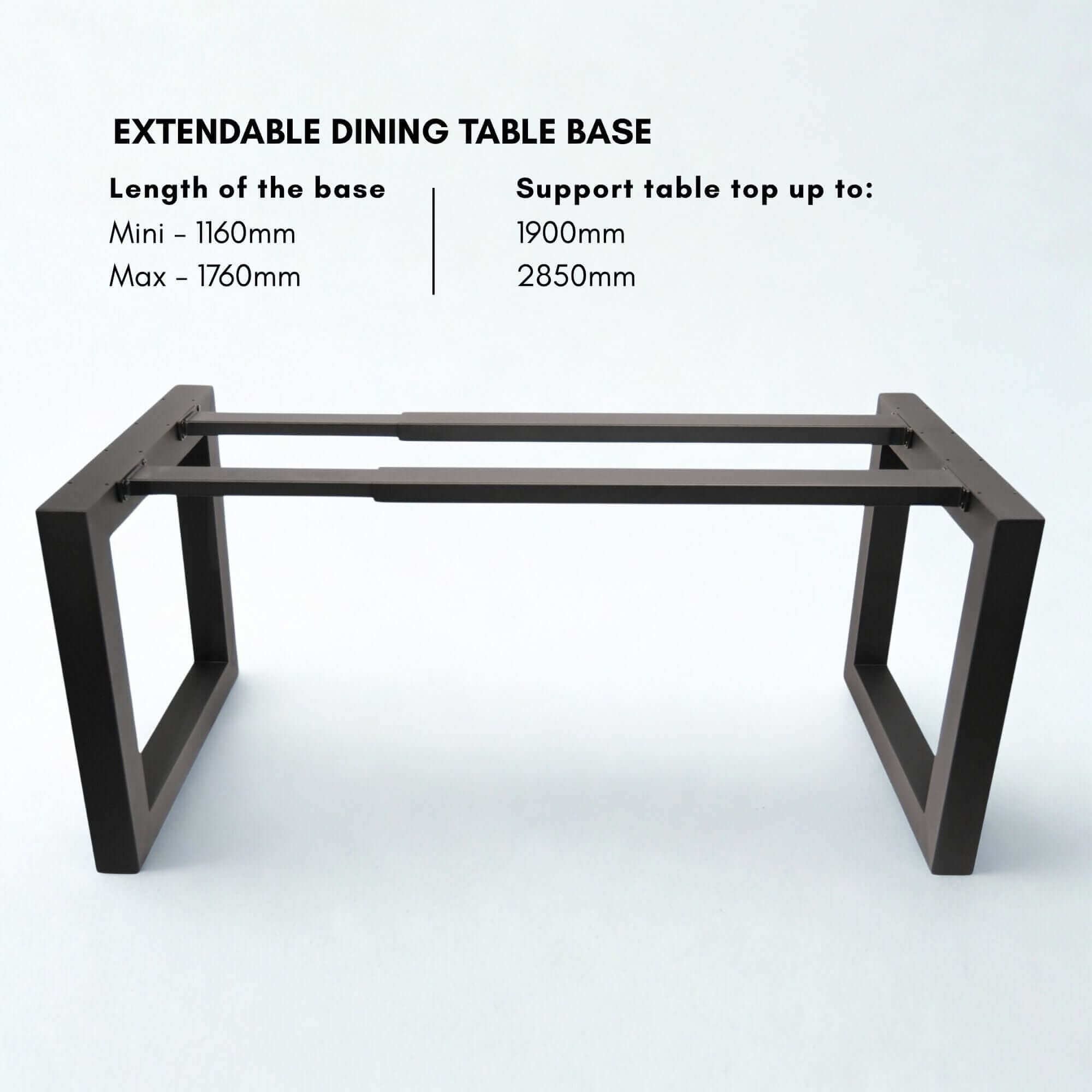 Instructions of length and support weight for SS005 extendable square dining table frame.