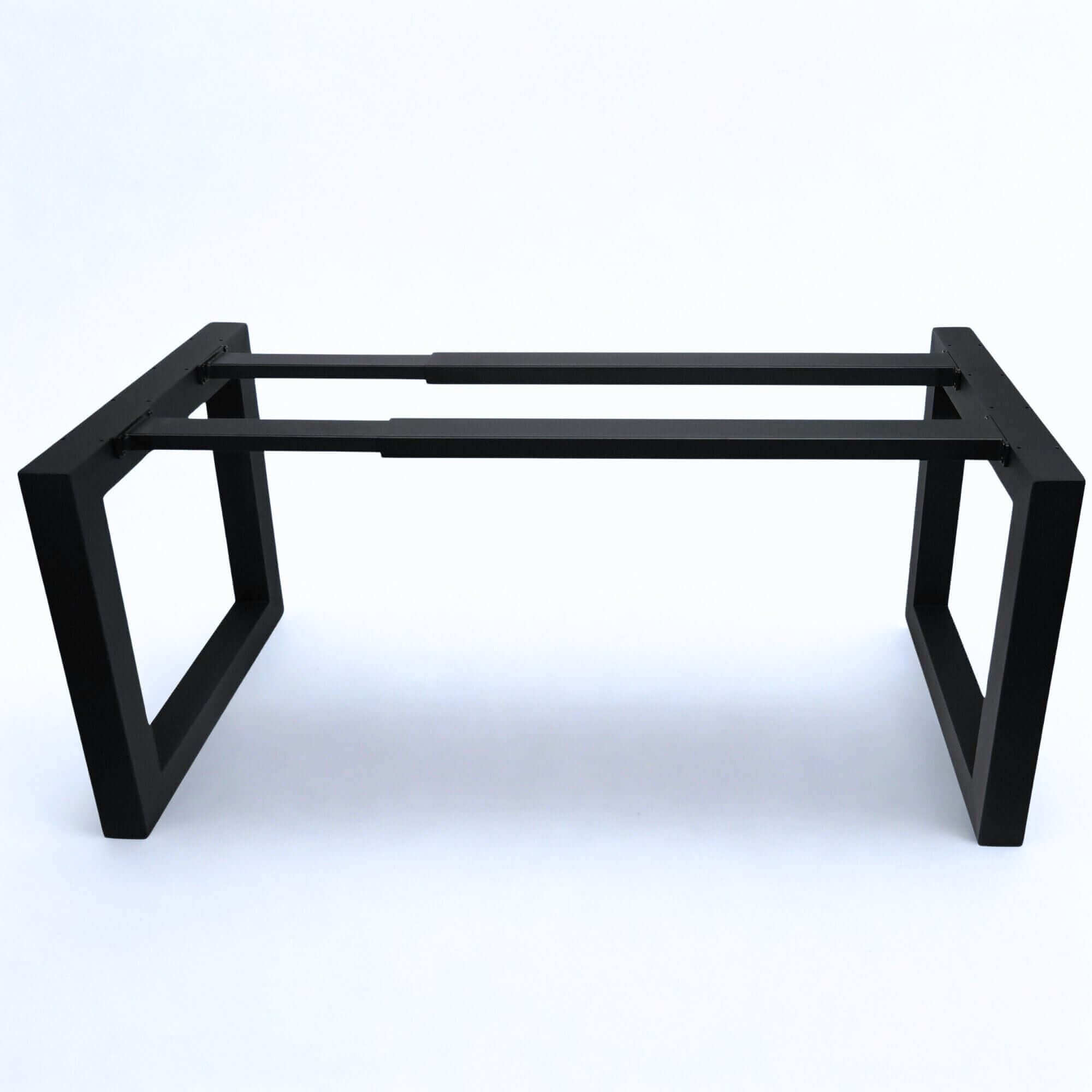 SS005 extendable square dining table frame, demonstrating the sliding extension mechanism.