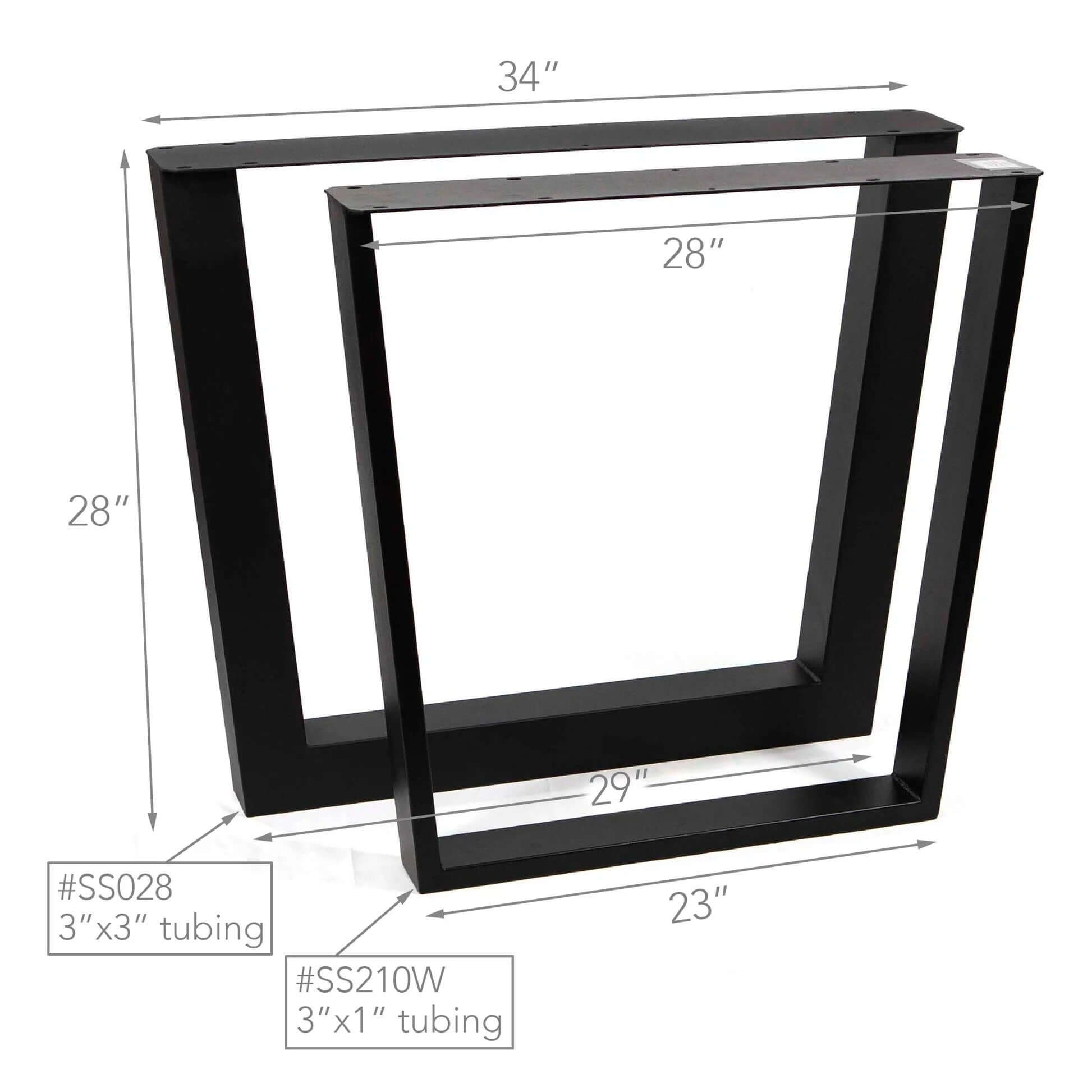 SS028 Extra Wide Reverse Trapezoid Dining Table Legs, Made In 3"x3" Tubing, 1 Pair