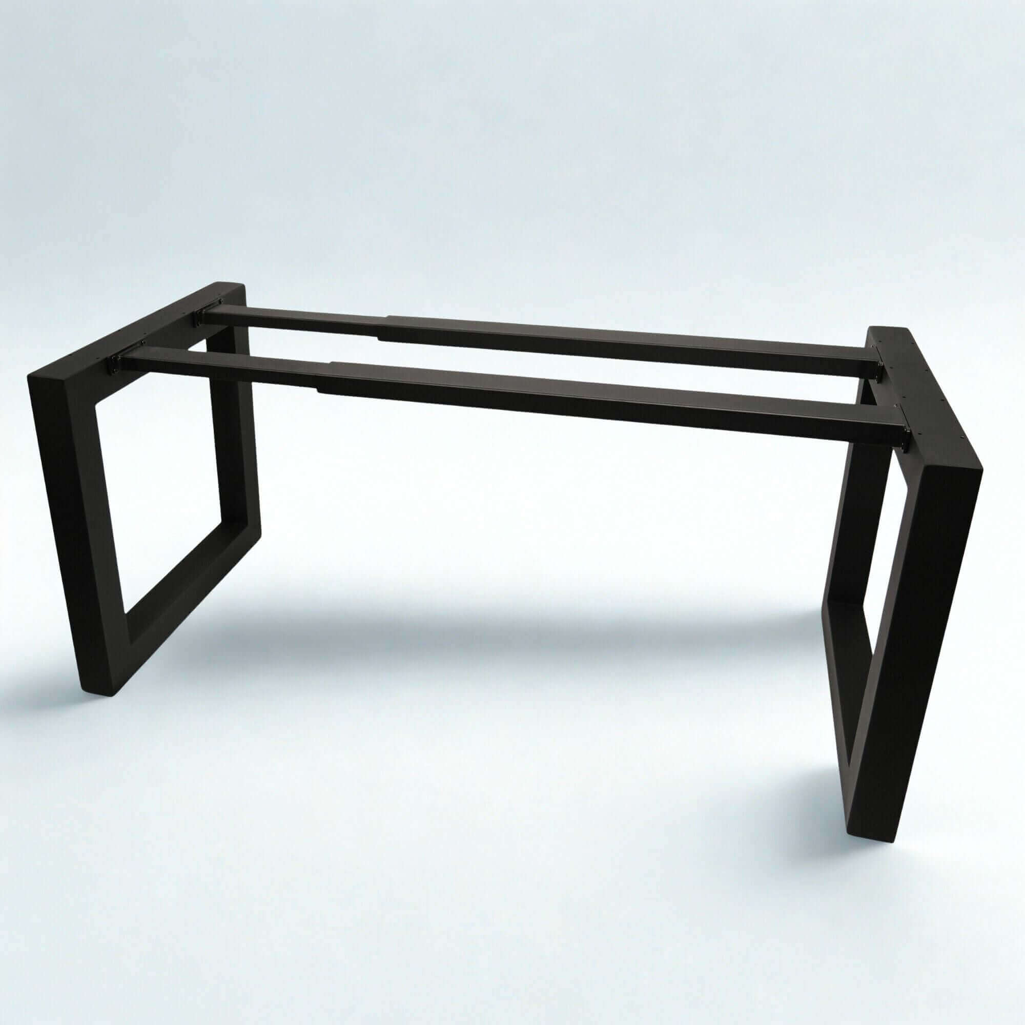 SS005 extendable square dining table frame, demonstrating the sliding extension mechanism.