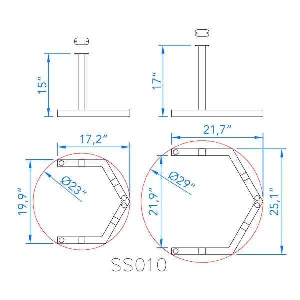 #SS010 Hex-Shaped Round Nesting Coffee Table Legs Set/2